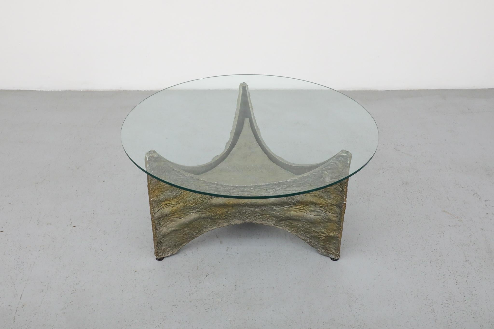 Metal Brutalist Paul Evans Inspired Side or Coffee Table with Sculptural Base For Sale