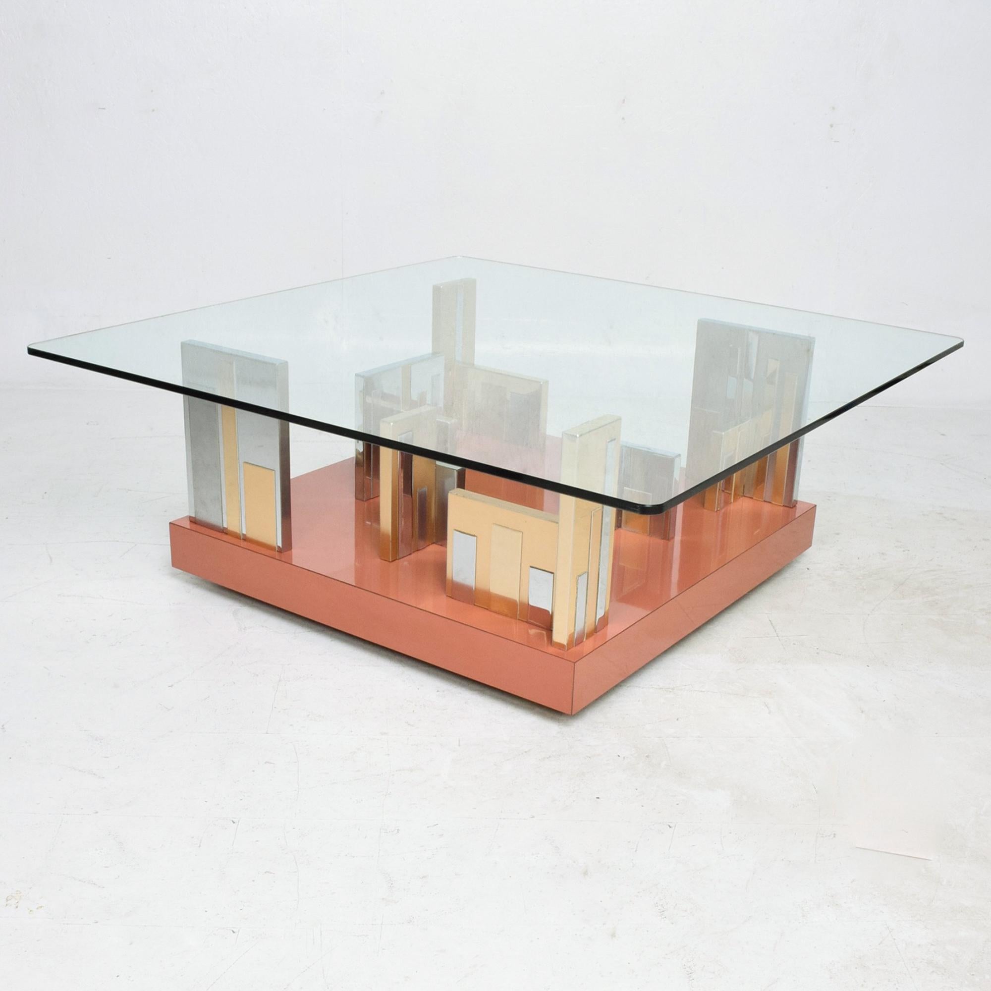 Paul Evans Patchwork Cityscape Platform Coffee Table in Chrome & Brass 1970s 1