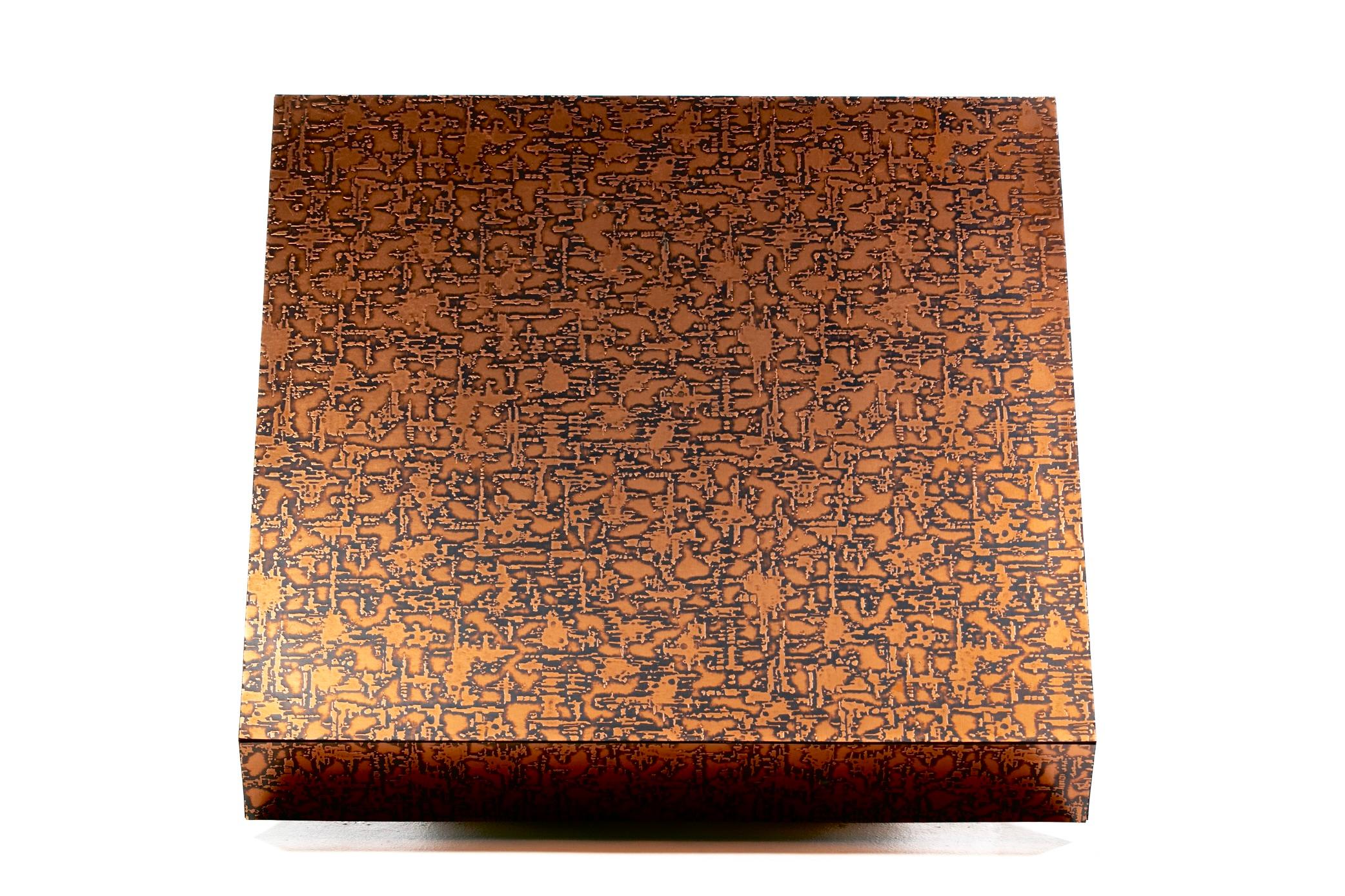 Brutalist Paul Evans Style Etched Copper Square Coffee Table c. 1970s In Good Condition In Saint Louis, MO