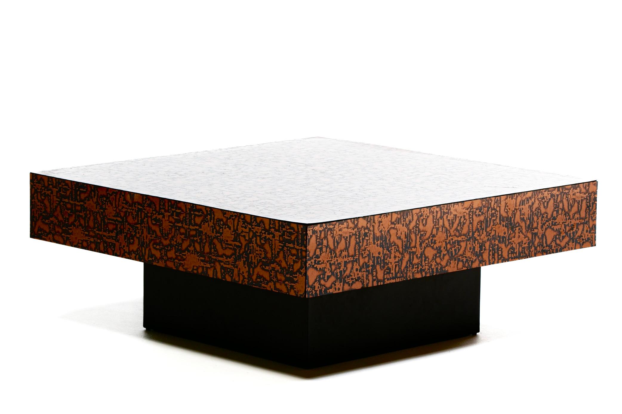 Late 20th Century Brutalist Paul Evans Style Etched Copper Square Coffee Table c. 1970s