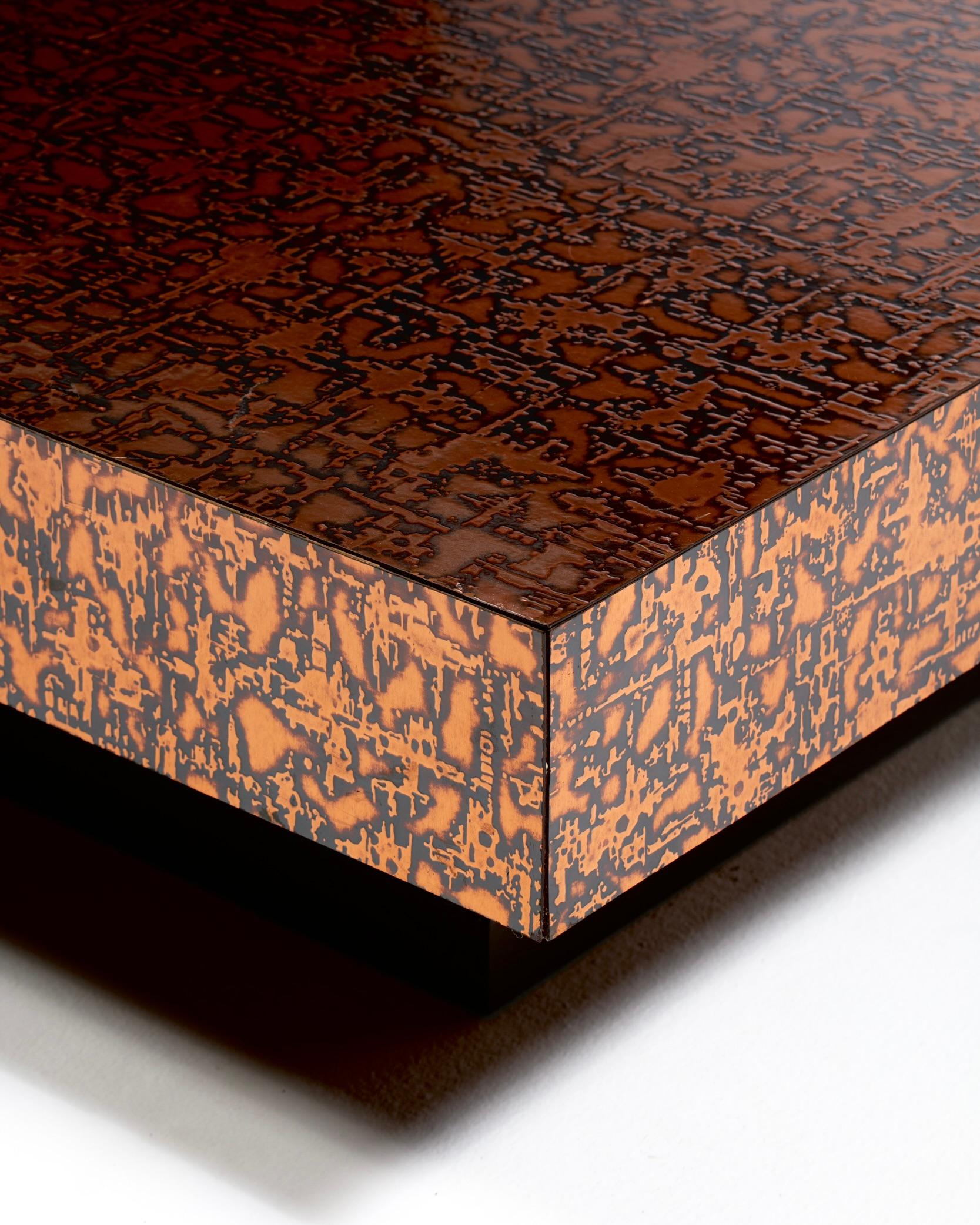 Brutalist Paul Evans Style Etched Copper Square Coffee Table c. 1970s 1