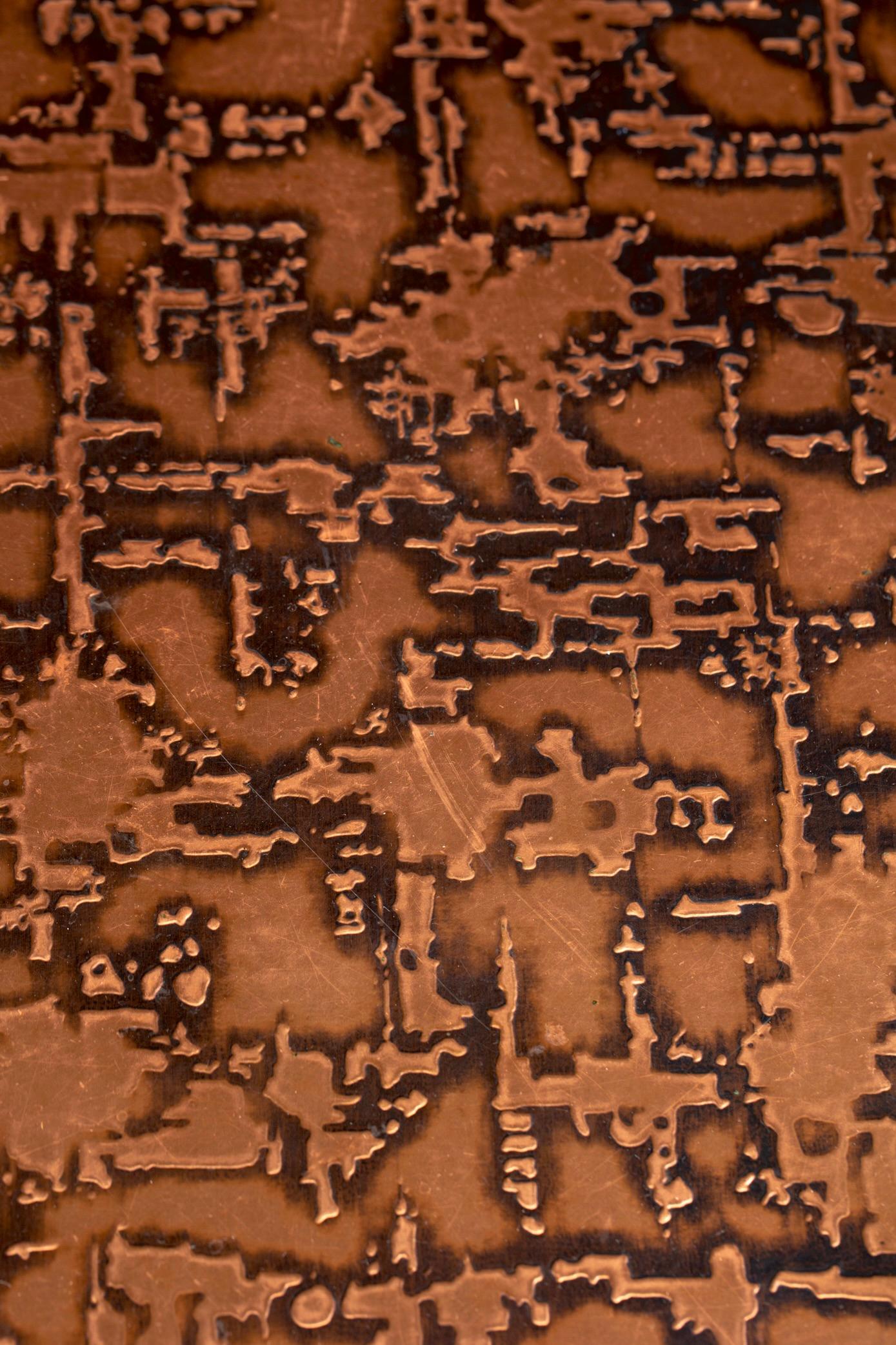 Brutalist Paul Evans Style Etched Copper Square Coffee Table c. 1970s 3