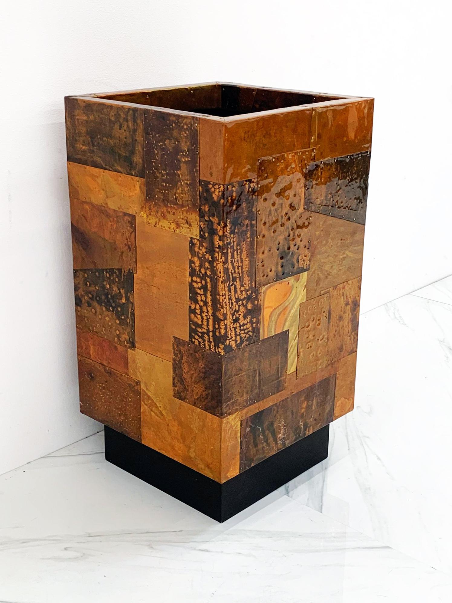 Late 20th Century Brutalist Paul Evans Style Patchwork Hammered Copper Planter