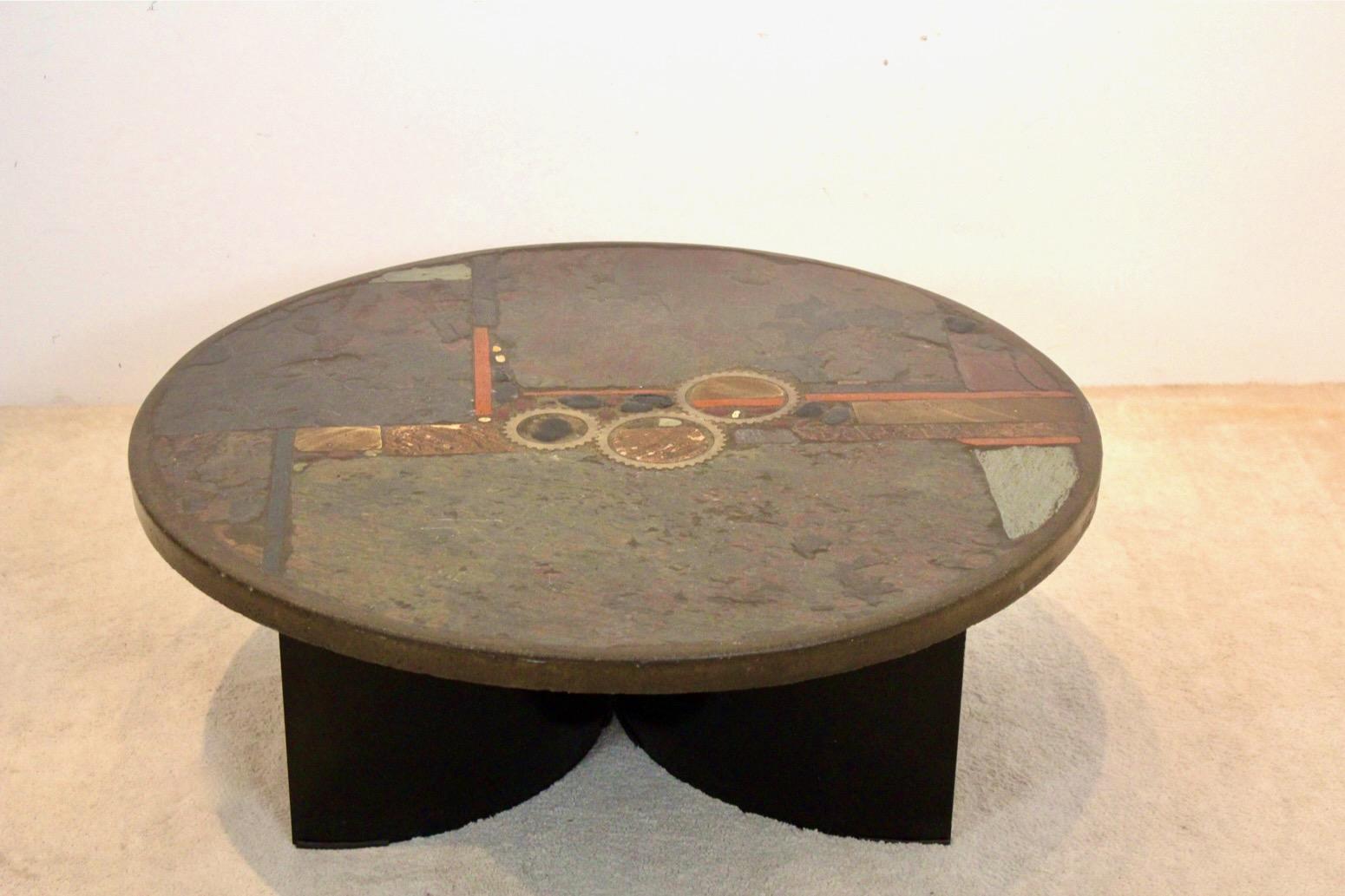 Brutalist Paul Kingma One-Off Slate, Ceramic and Brass Artwork Coffee Table For Sale 7