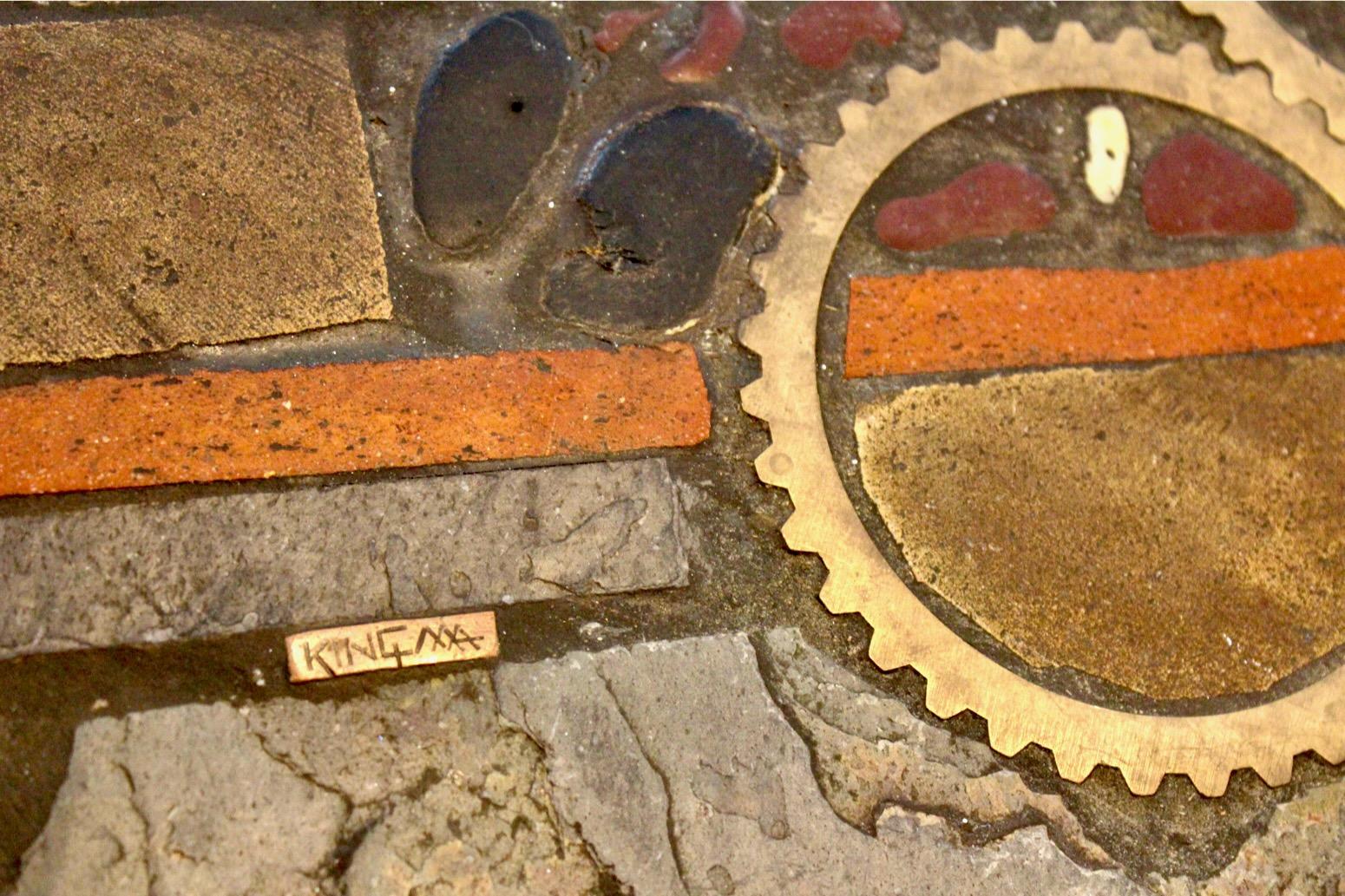 Brutalist Paul Kingma One-Off Slate, Ceramic and Brass Artwork Coffee Table In Good Condition In Voorburg, NL