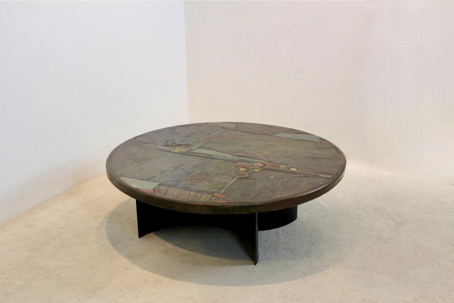 Brutalist Paul Kingma One-Off Slate, Cerarmic and Brass Artwork Coffee Table, Si 8