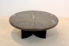 Brutalist Paul Kingma One-Off Slate, Cerarmic and Brass Artwork Coffee Table, Si