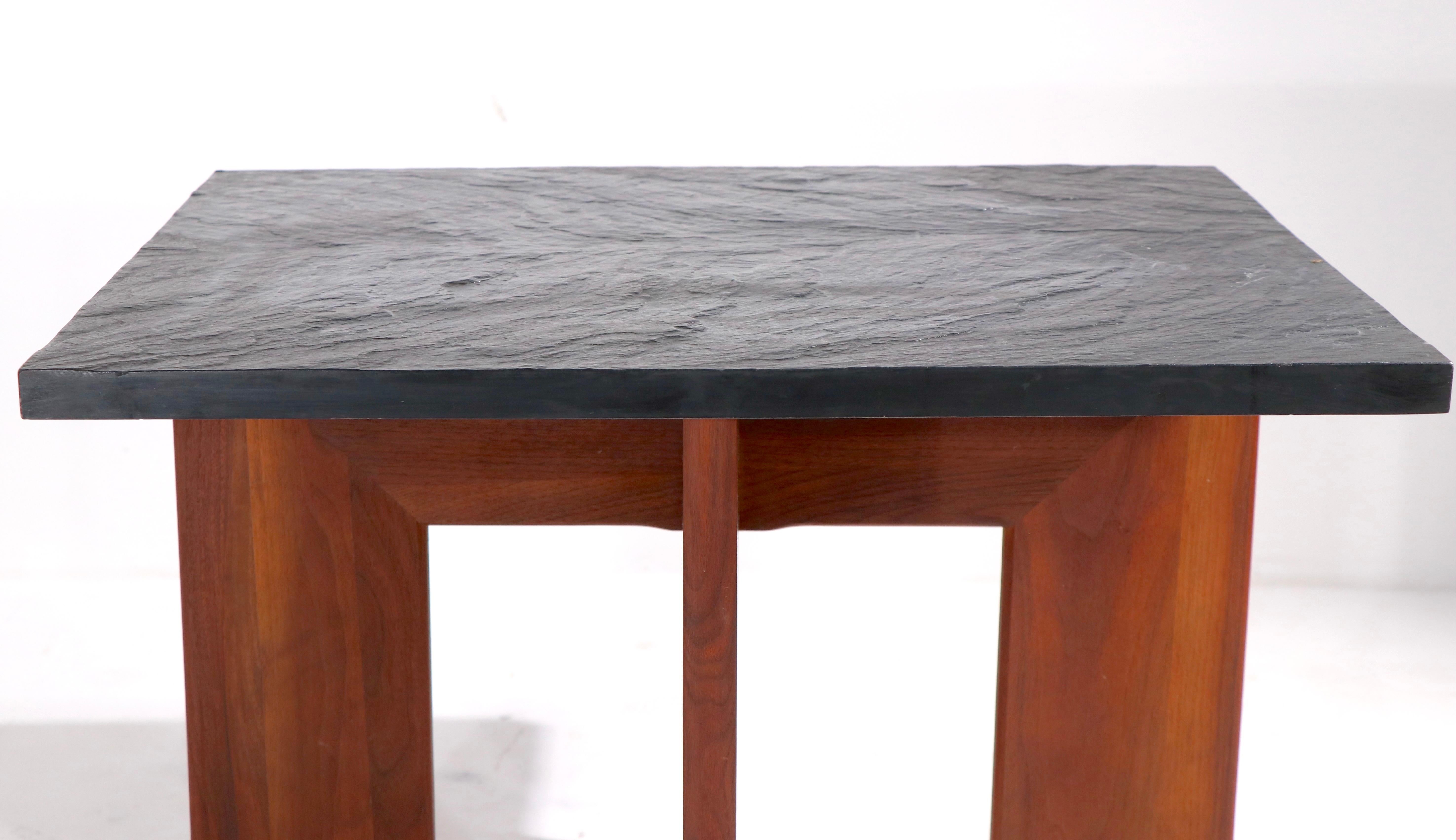 20th Century Brutalist Pearsall End Table with Faux Slate Top