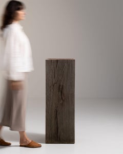 Tavolino con piedistallo in stile brutalista in legno grigio scuro invecchiato, XX secolo