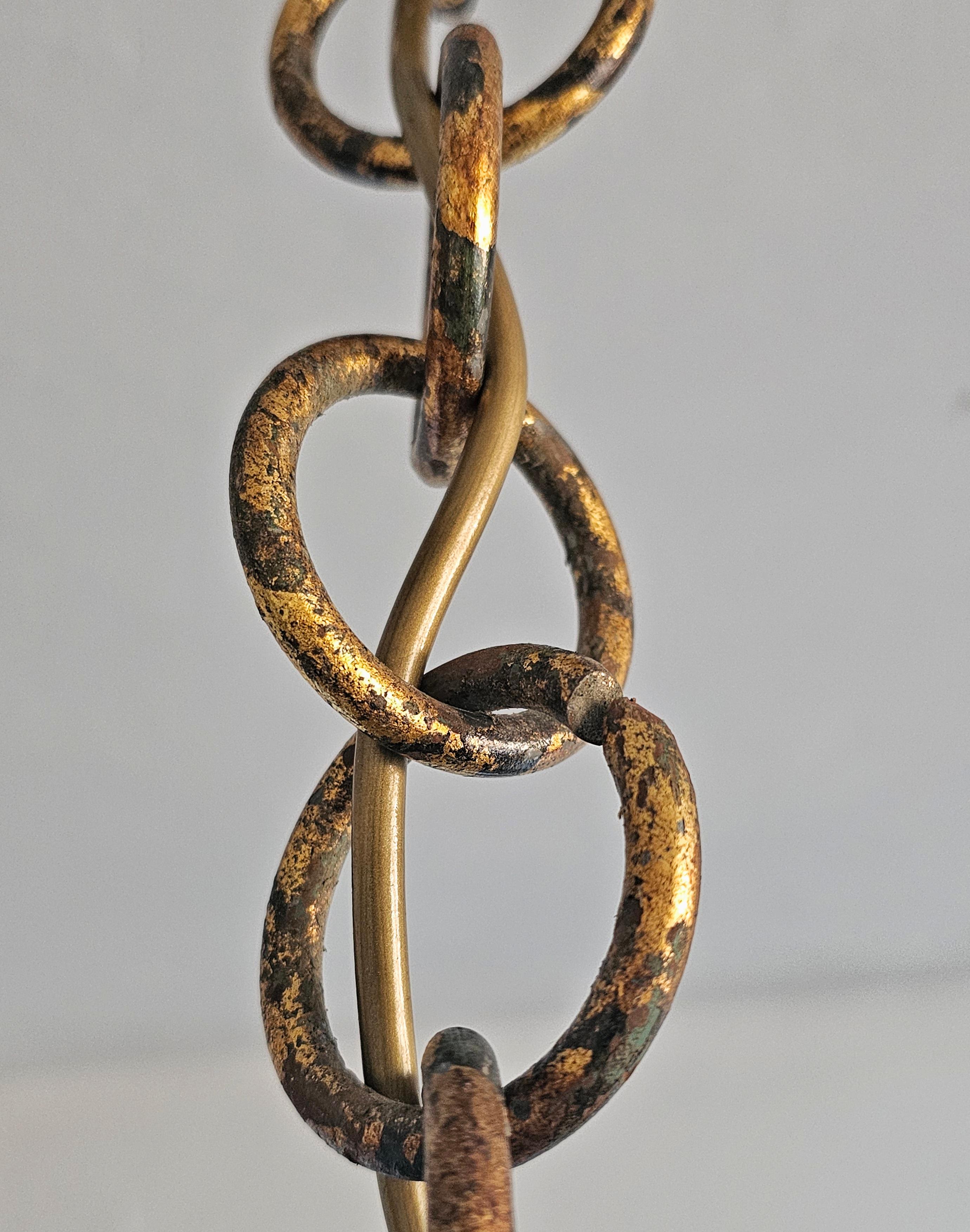 Brutalist Pendant done in Hammered Glass and gilt iron by Longobard, Italy 1970s For Sale 4