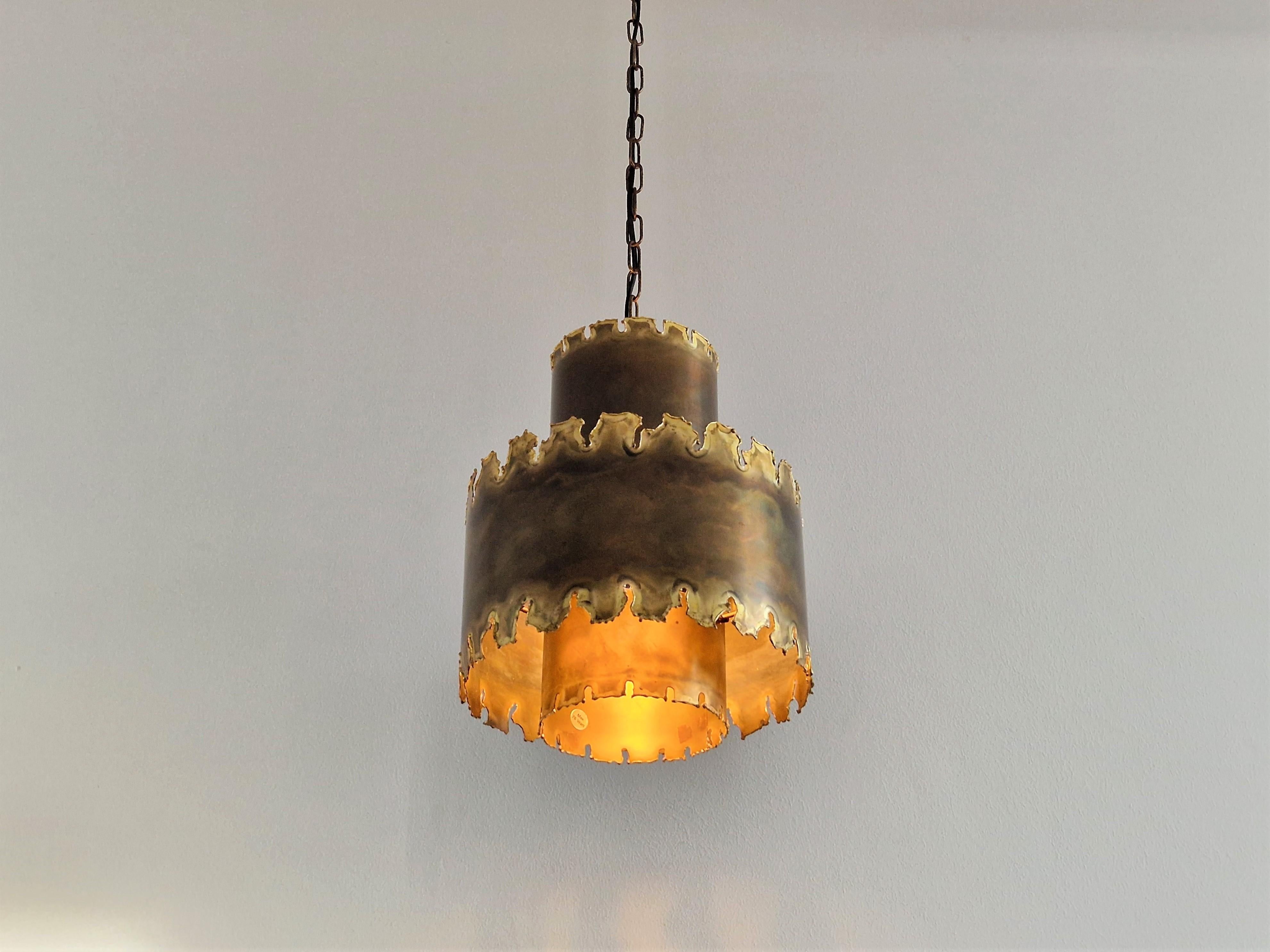 Metal Brutalist pendant lamp by Svend Aage Holm Sorensen for Sørensen & Co. Denmark For Sale