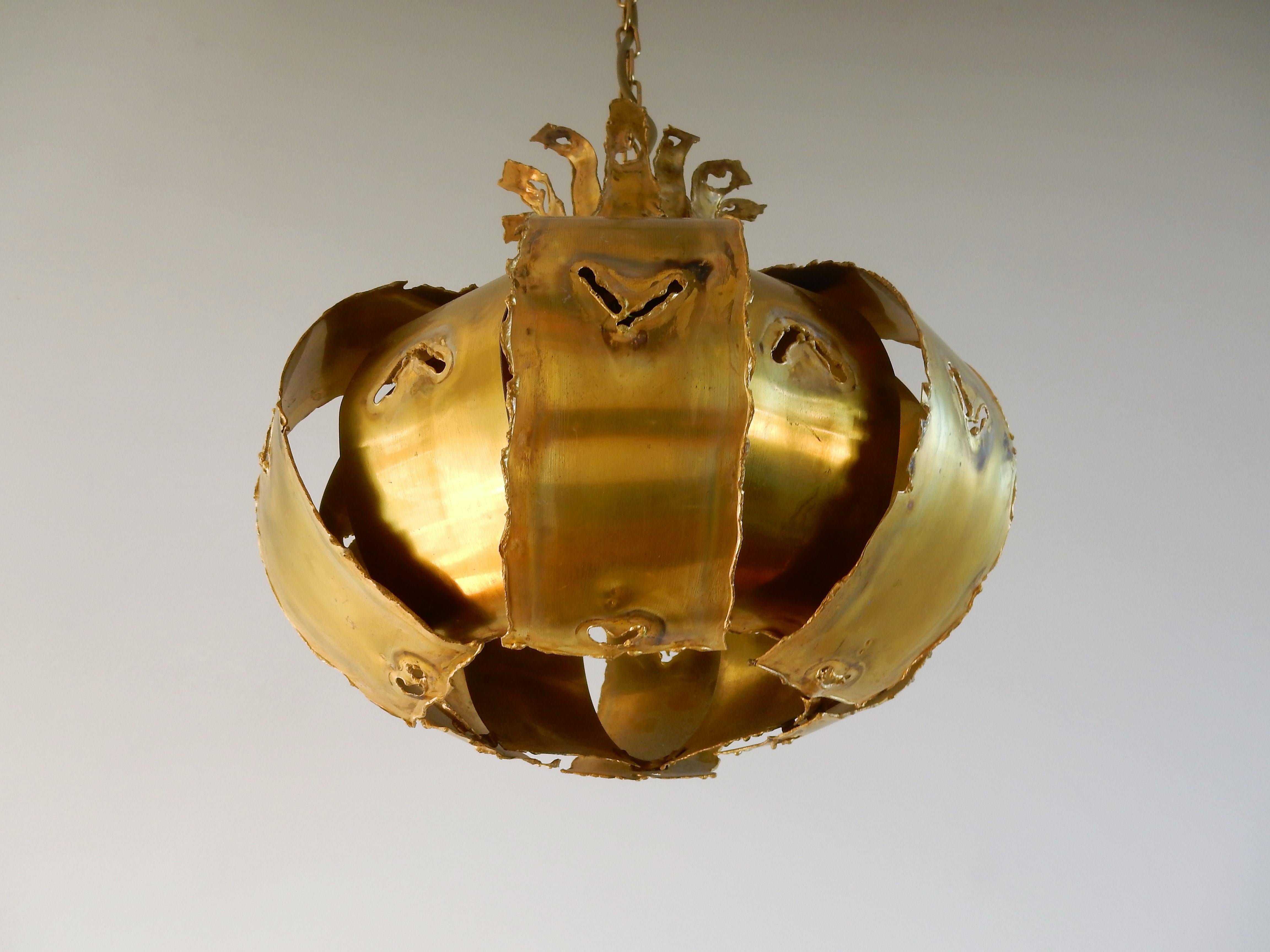 Danish Brutalist Pendant Lamp by Thea Metal from Denmark, 1960s For Sale
