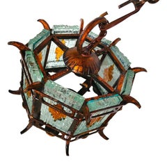 Brutalist Pendant Lamp, Murano Glass and Hammered Metal, 1970s