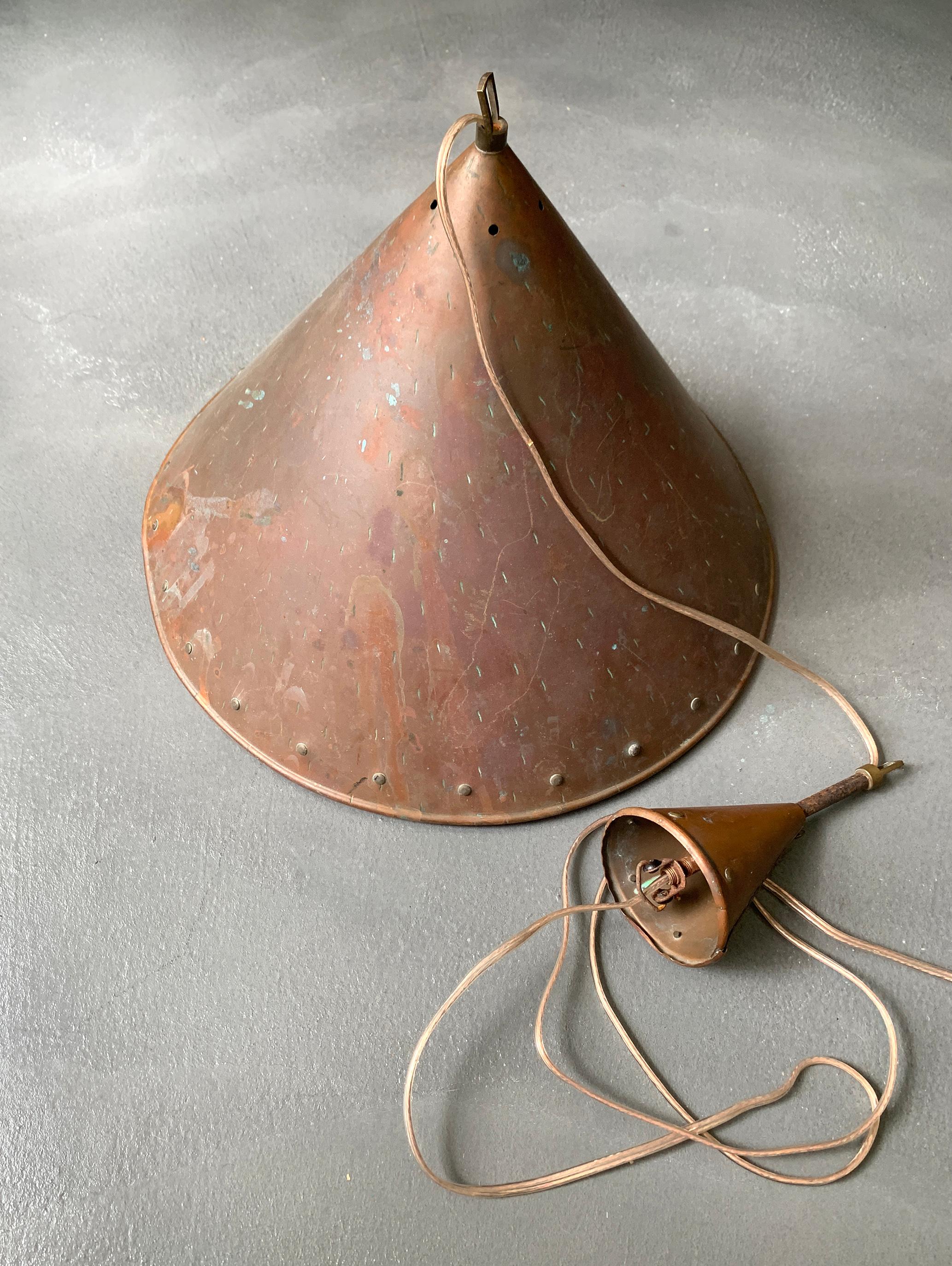 Brutalist pendant light, hand hammered copper by E.S Horn Aalestrup Denmark For Sale 4