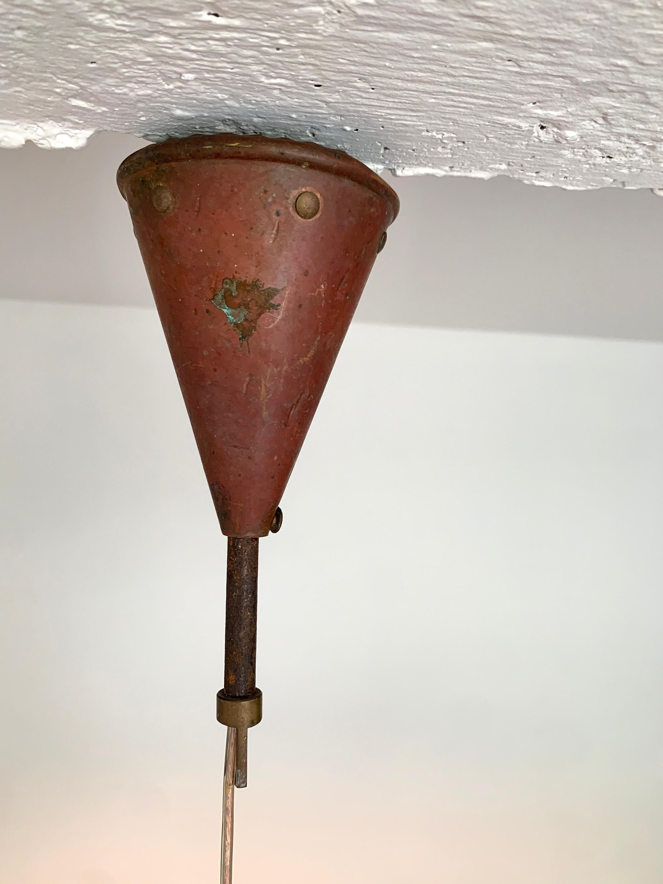 20th Century Brutalist pendant light, hand hammered copper by E.S Horn Aalestrup Denmark For Sale