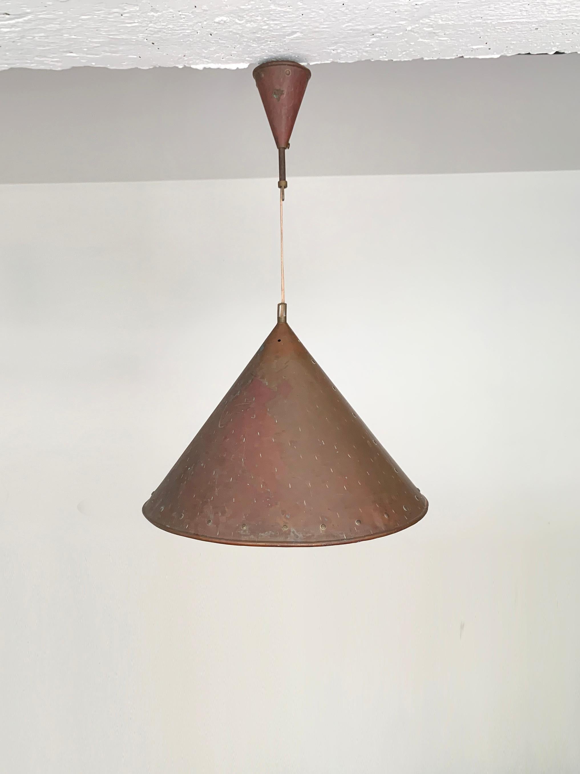 Metal Brutalist pendant light, hand hammered copper by E.S Horn Aalestrup Denmark For Sale