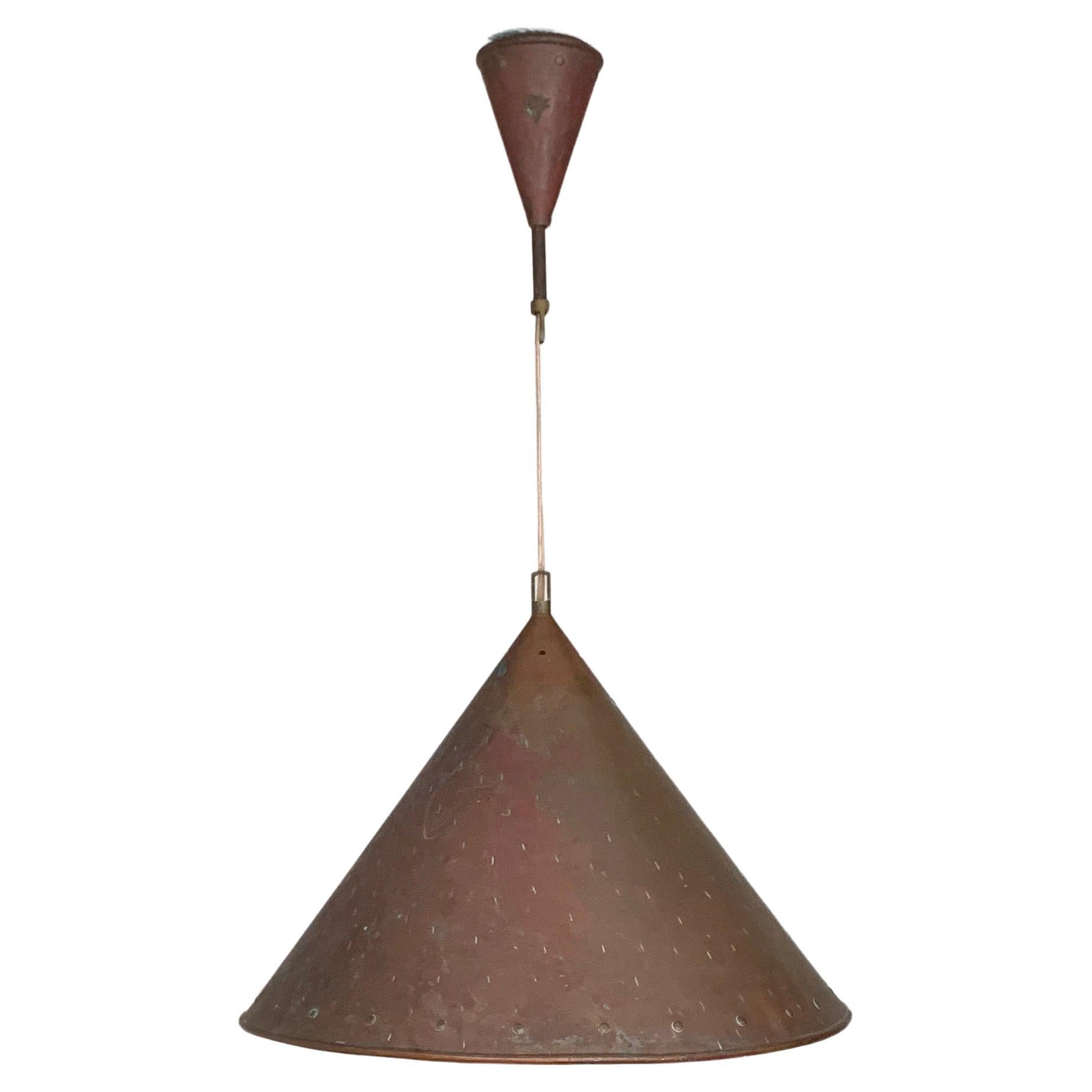 Brutalist pendant light, hand hammered copper by E.S Horn Aalestrup Denmark For Sale