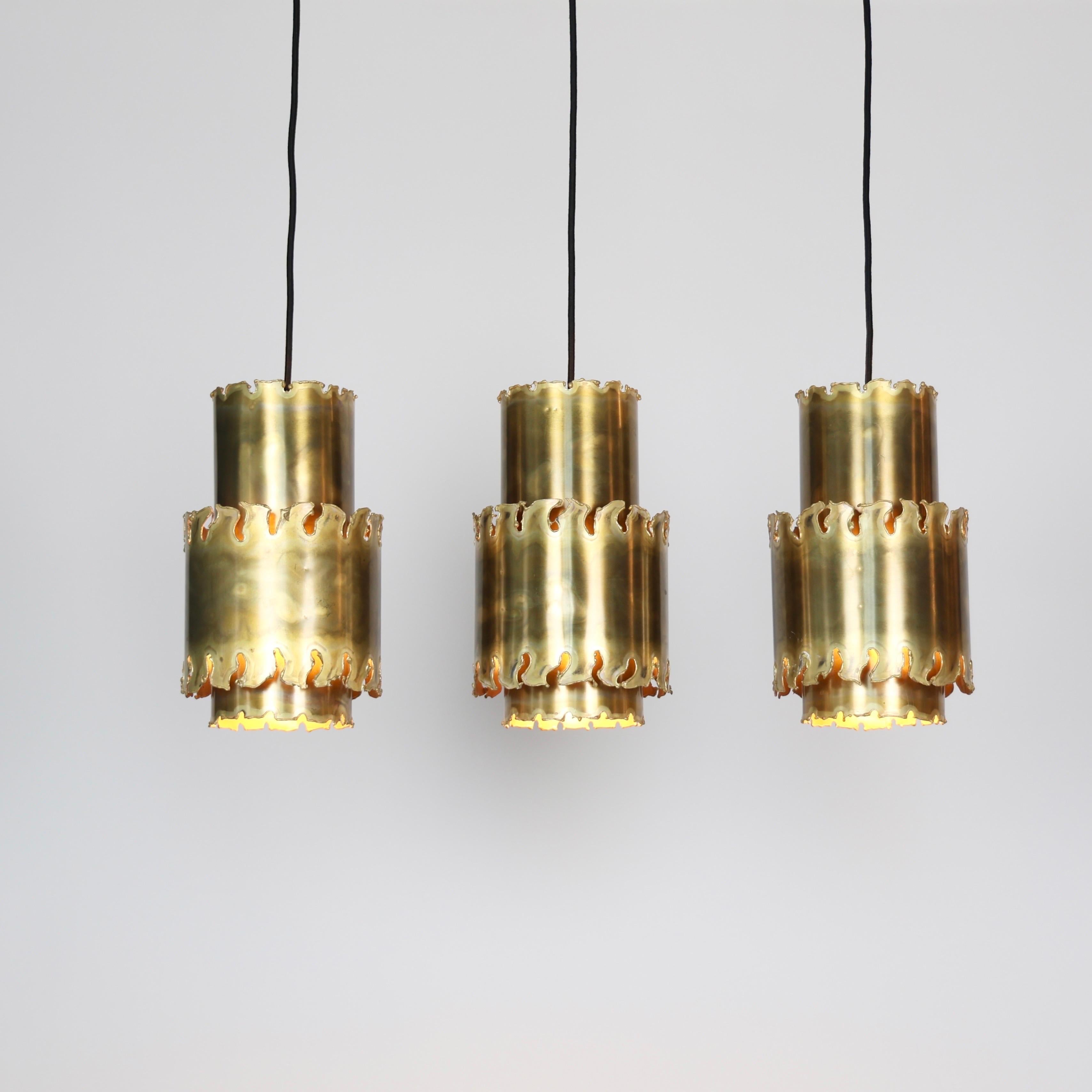 Scandinavian Modern Brutalist Pendant Lights Trio by Holm Sorensen, 1960s, Denmark For Sale