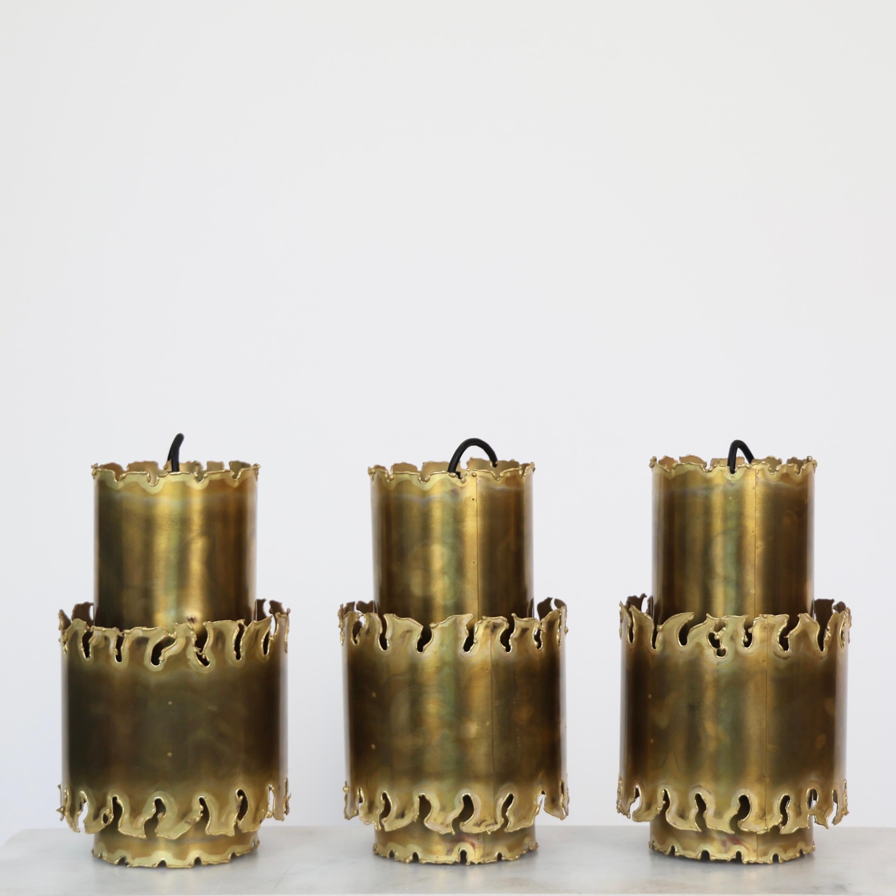 Mid-20th Century Brutalist Pendant Lights Trio by Holm Sorensen, 1960s, Denmark For Sale
