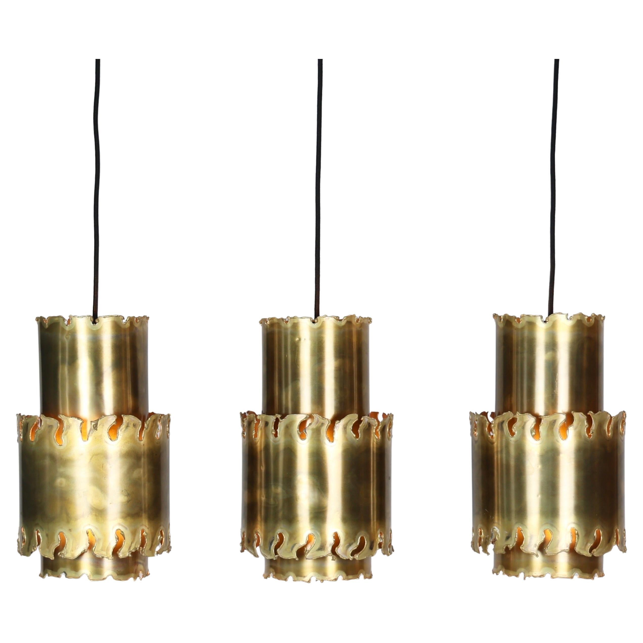Brutalist Pendant Lights Trio by Holm Sorensen, 1960s, Denmark For Sale