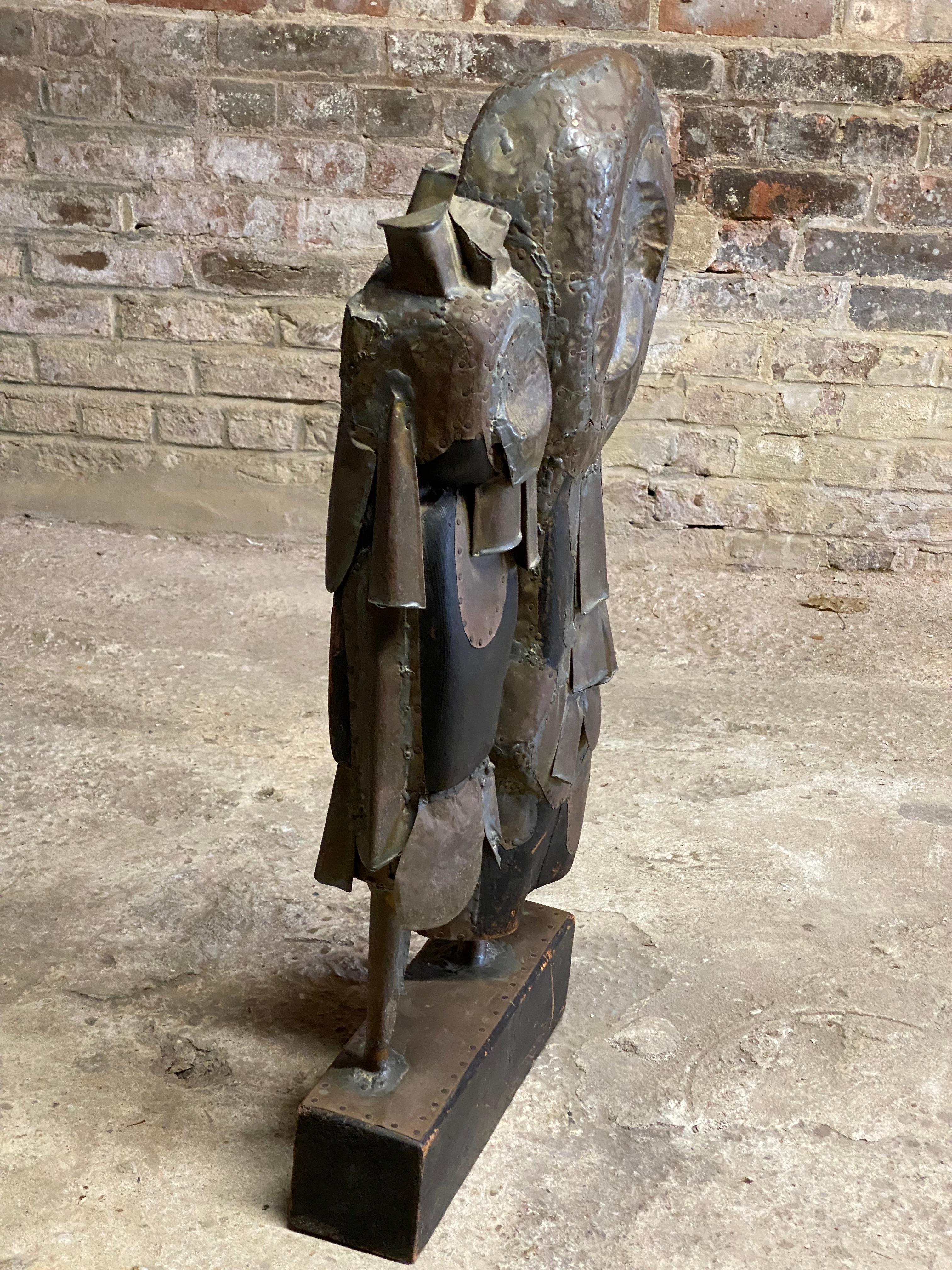 Mid-20th Century Brutalist Period Mixed Metals and Wood Couple Sculpture JN For Sale