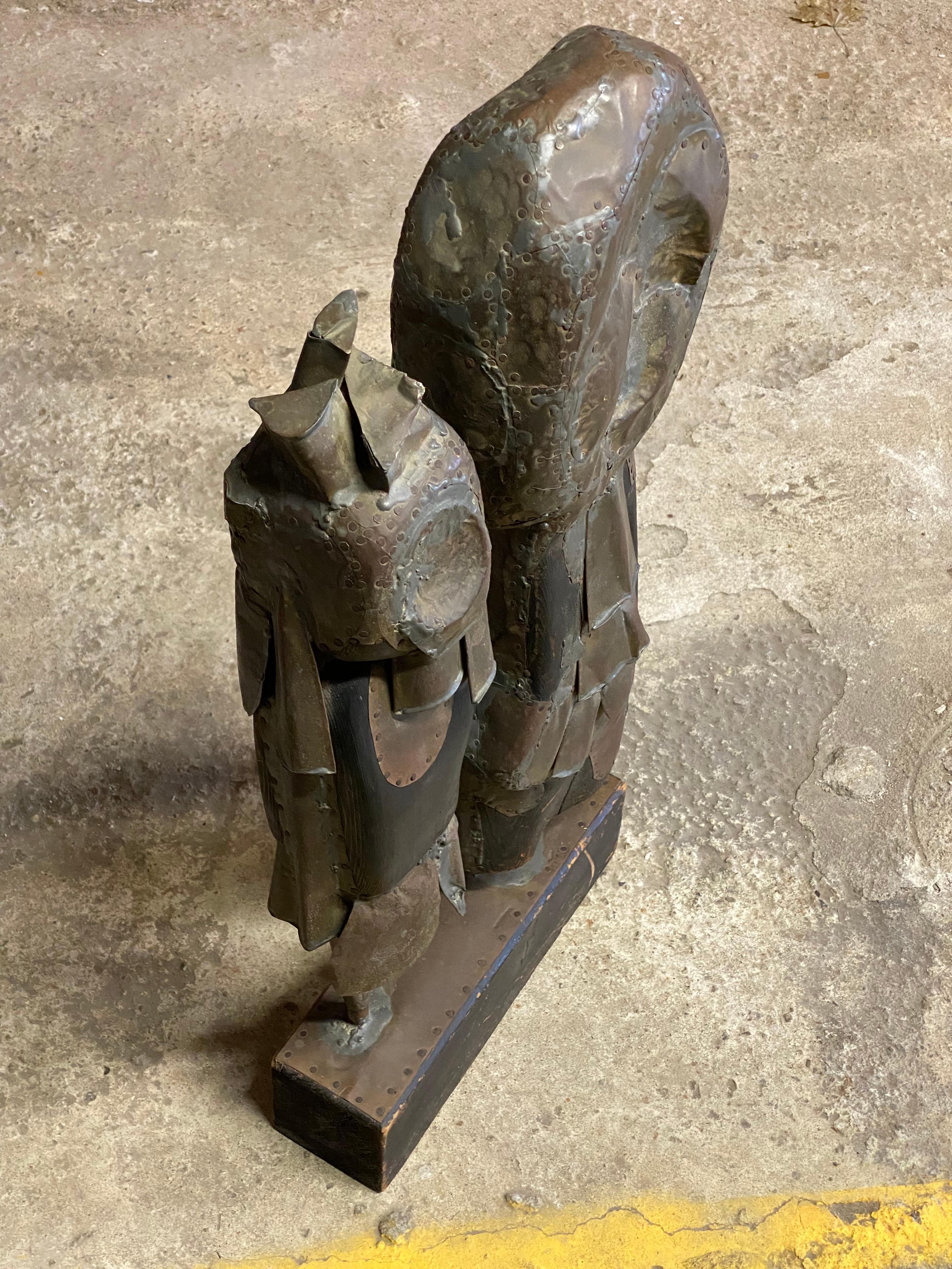 Brutalist Period Mixed Metals and Wood Couple Sculpture JN For Sale 2