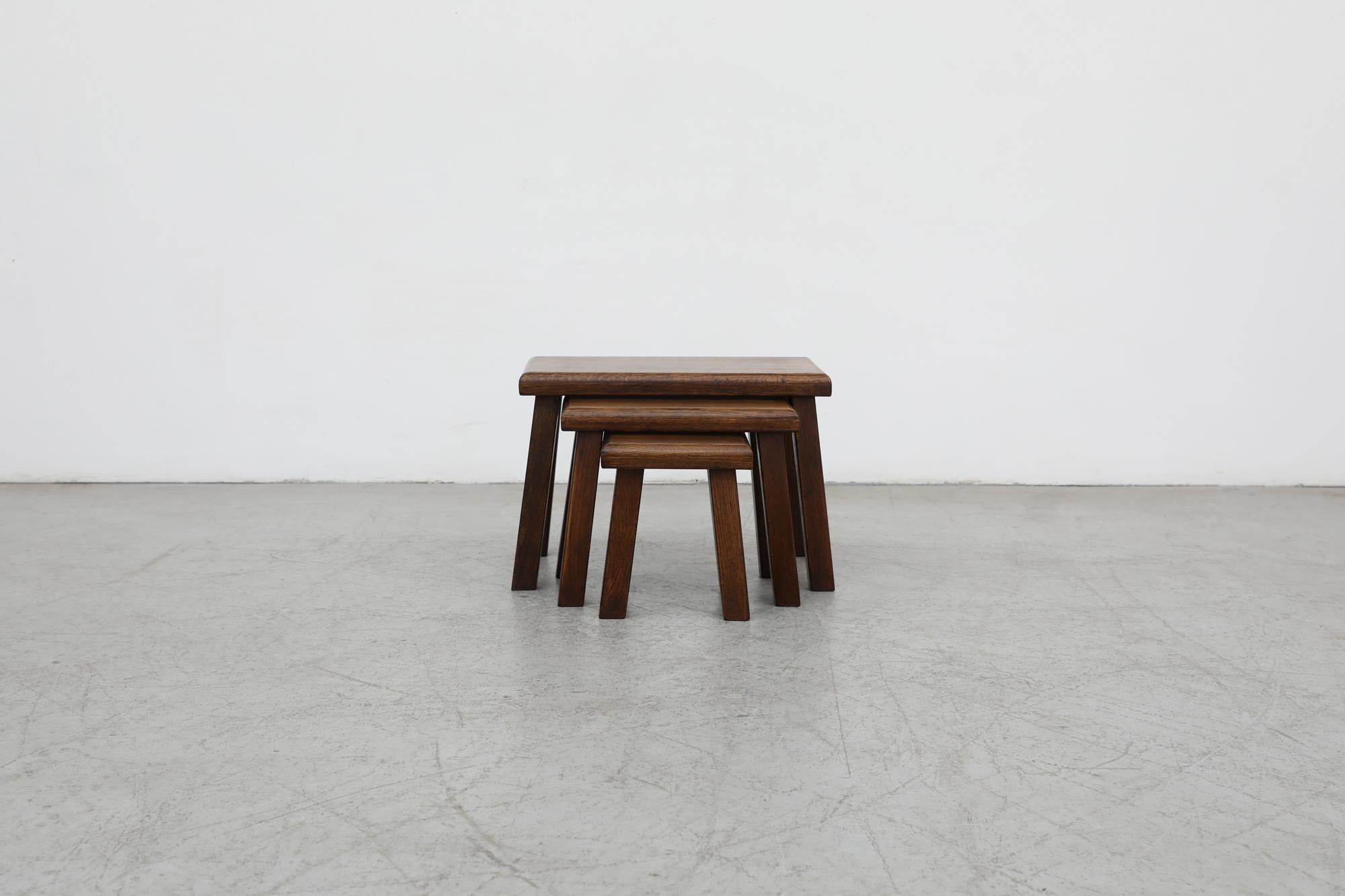 Mid-Century Modern Brutalist Pierre Chapo Inspired Dark Oak Nesting Tables