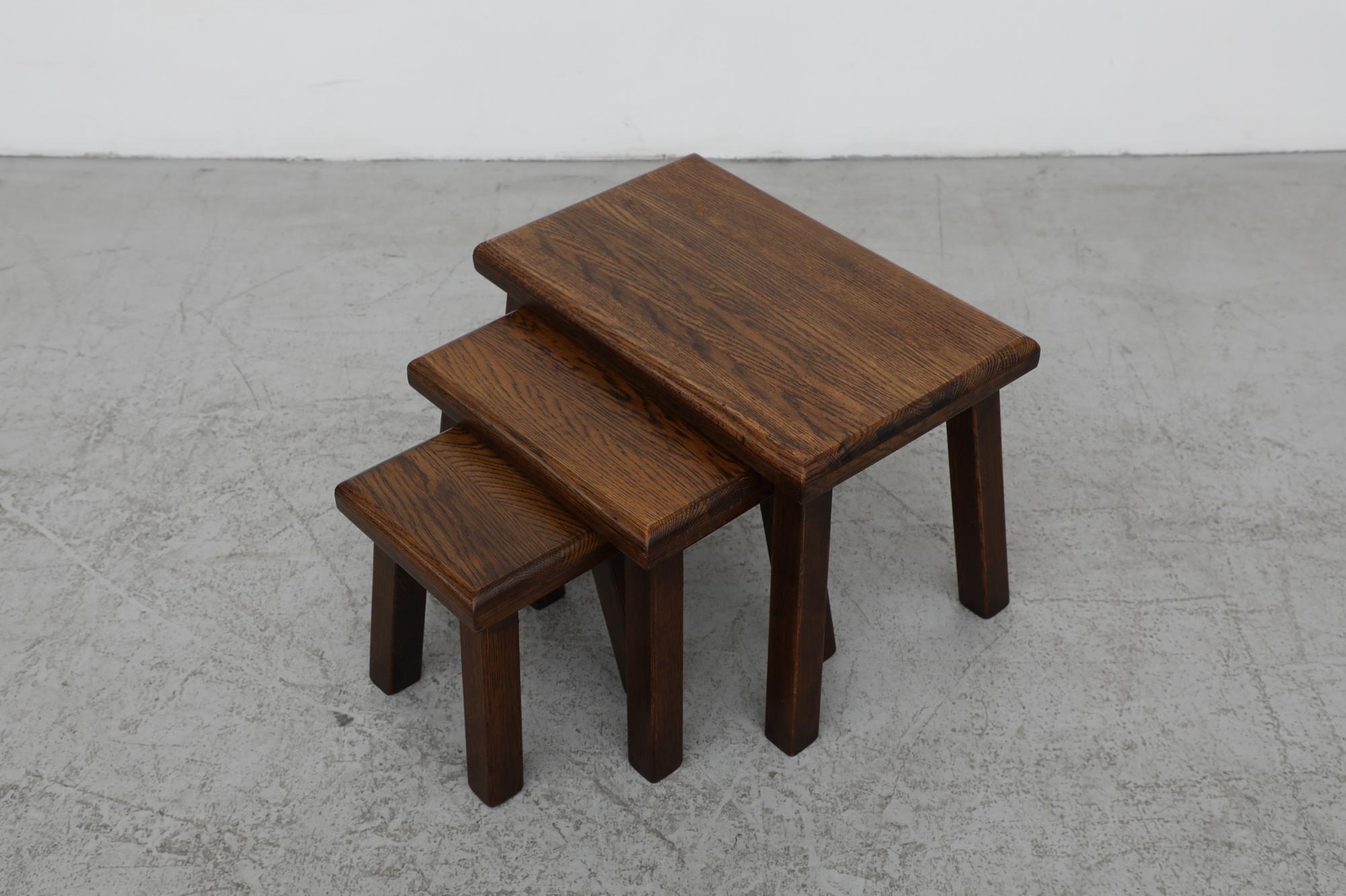 Brutalist Pierre Chapo Inspired Dark Oak Nesting Tables 2
