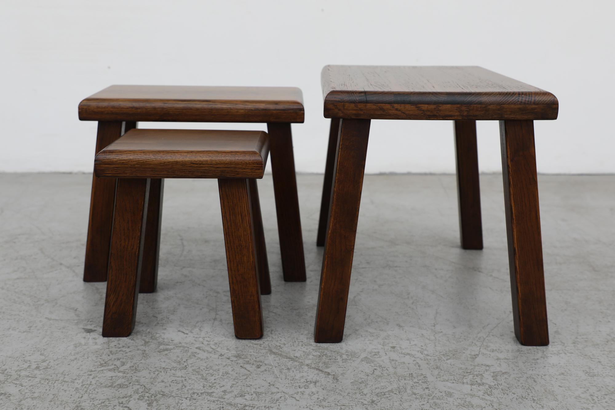 Brutalist Pierre Chapo Inspired Dark Oak Nesting Tables 3