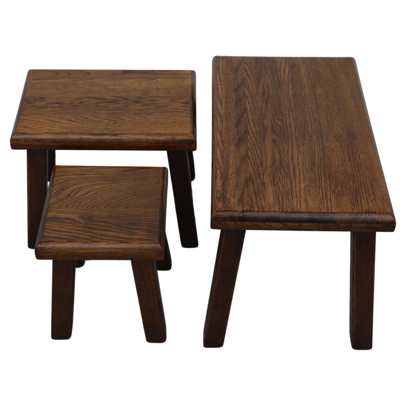 Brutalist Pierre Chapo Inspired Dark Oak Nesting Tables