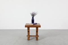 Brutalist Pierre Chapo Inspired Oak Stool, Sculptural Trestle Base