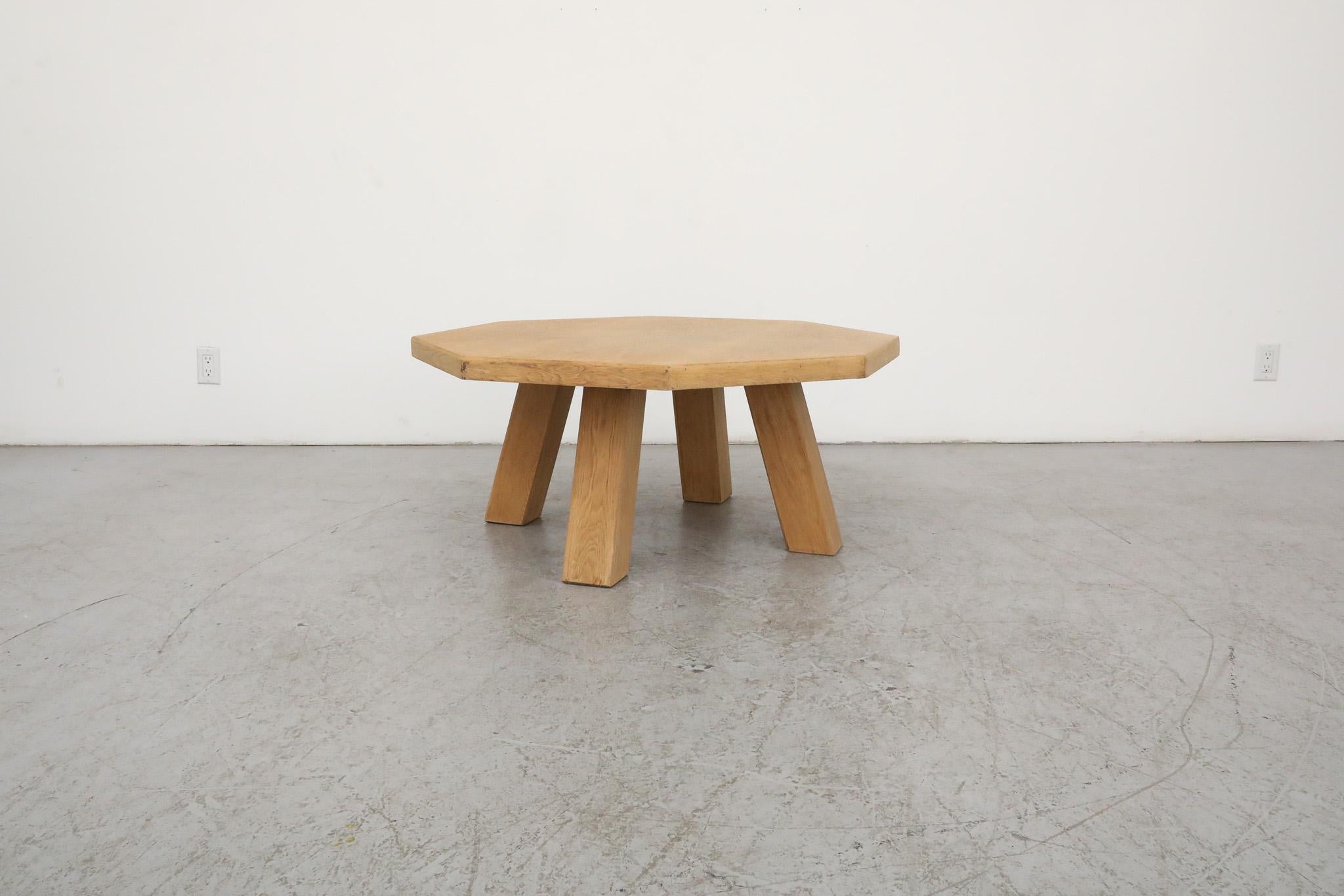 Mid-Century Modern Brutalist Pierre Chapo Inspired Octagonal Oak Coffee Table For Sale