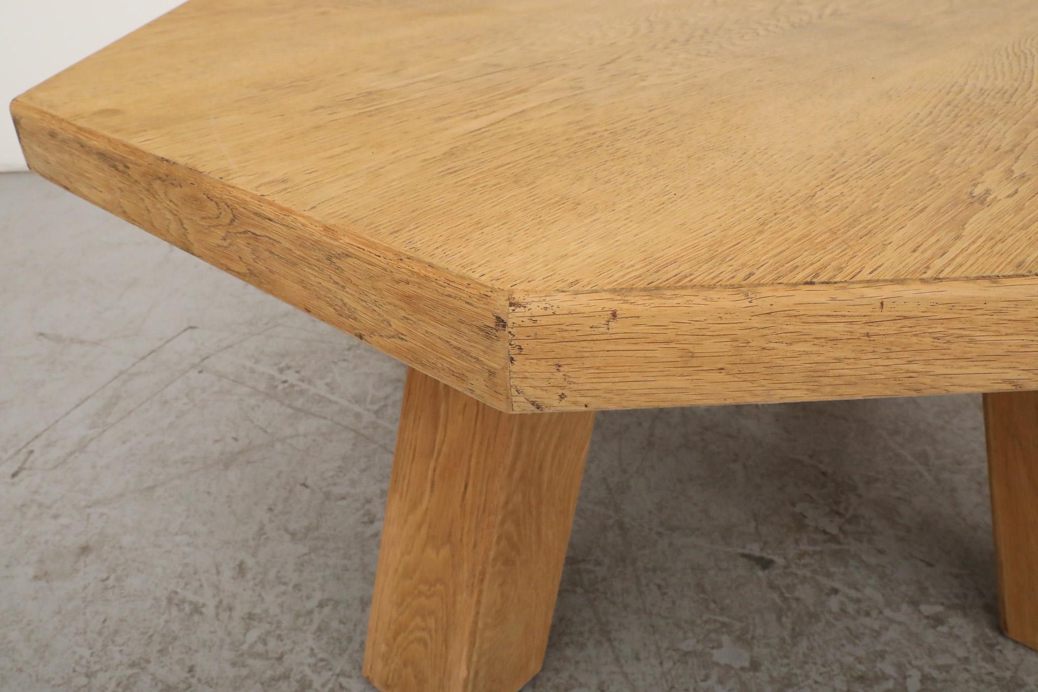 Brutalist Pierre Chapo Inspired Octagonal Oak Coffee Table For Sale 2