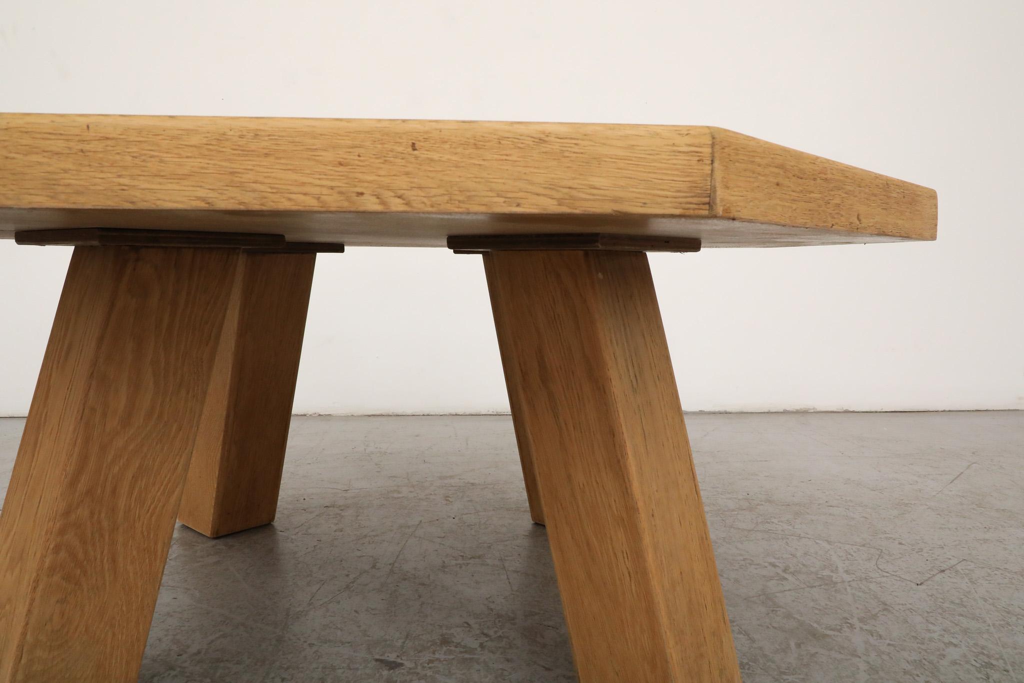 Brutalist Pierre Chapo Inspired Octagonal Oak Coffee Table For Sale 3