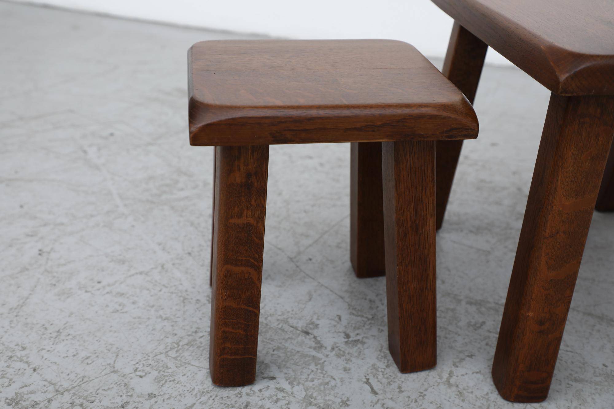 Brutalist Pierre Chapo Style Dark Oak Nesting Tables with Clipped Corners 5
