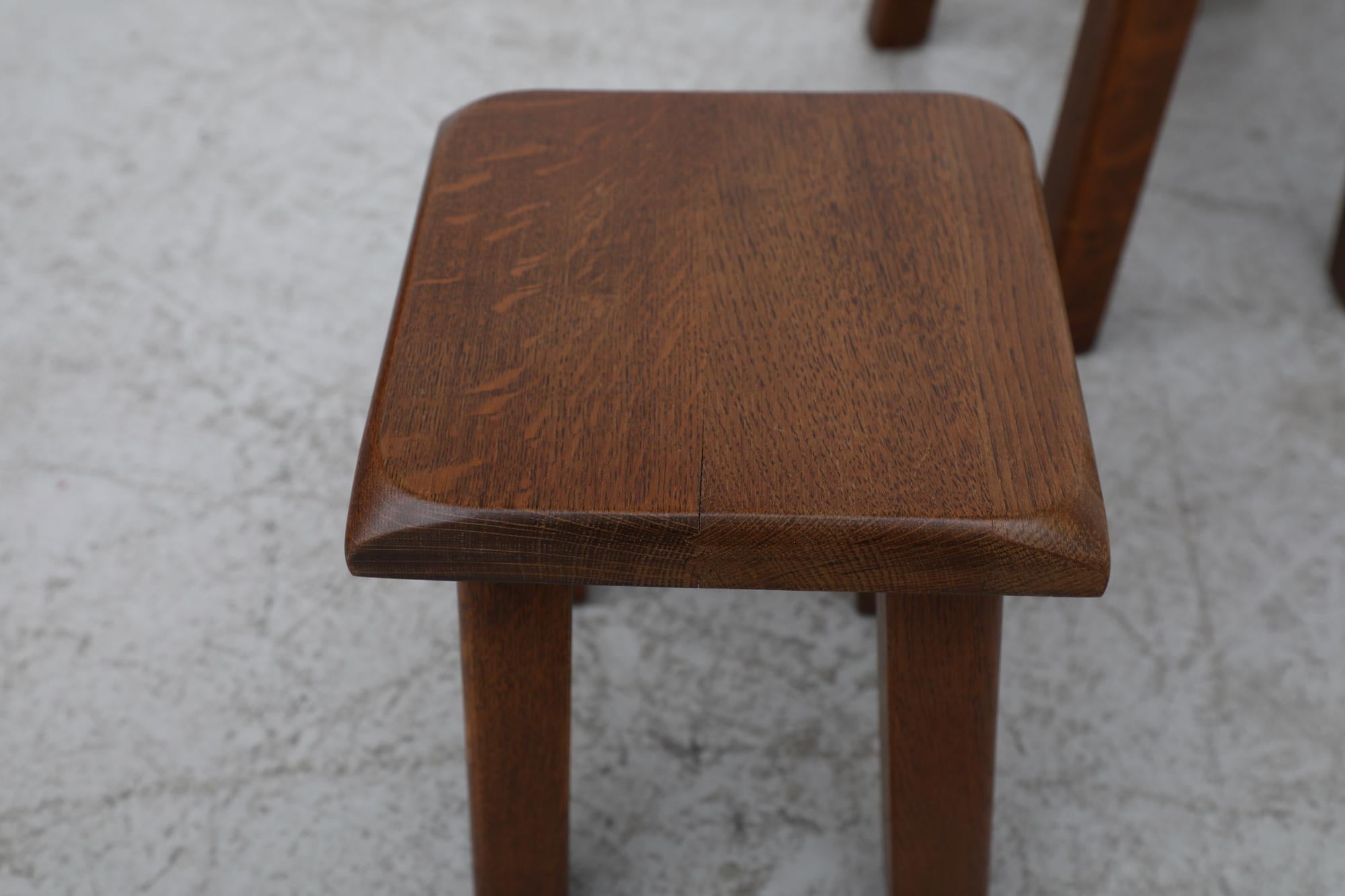 Brutalist Pierre Chapo Style Dark Oak Nesting Tables with Clipped Corners 5