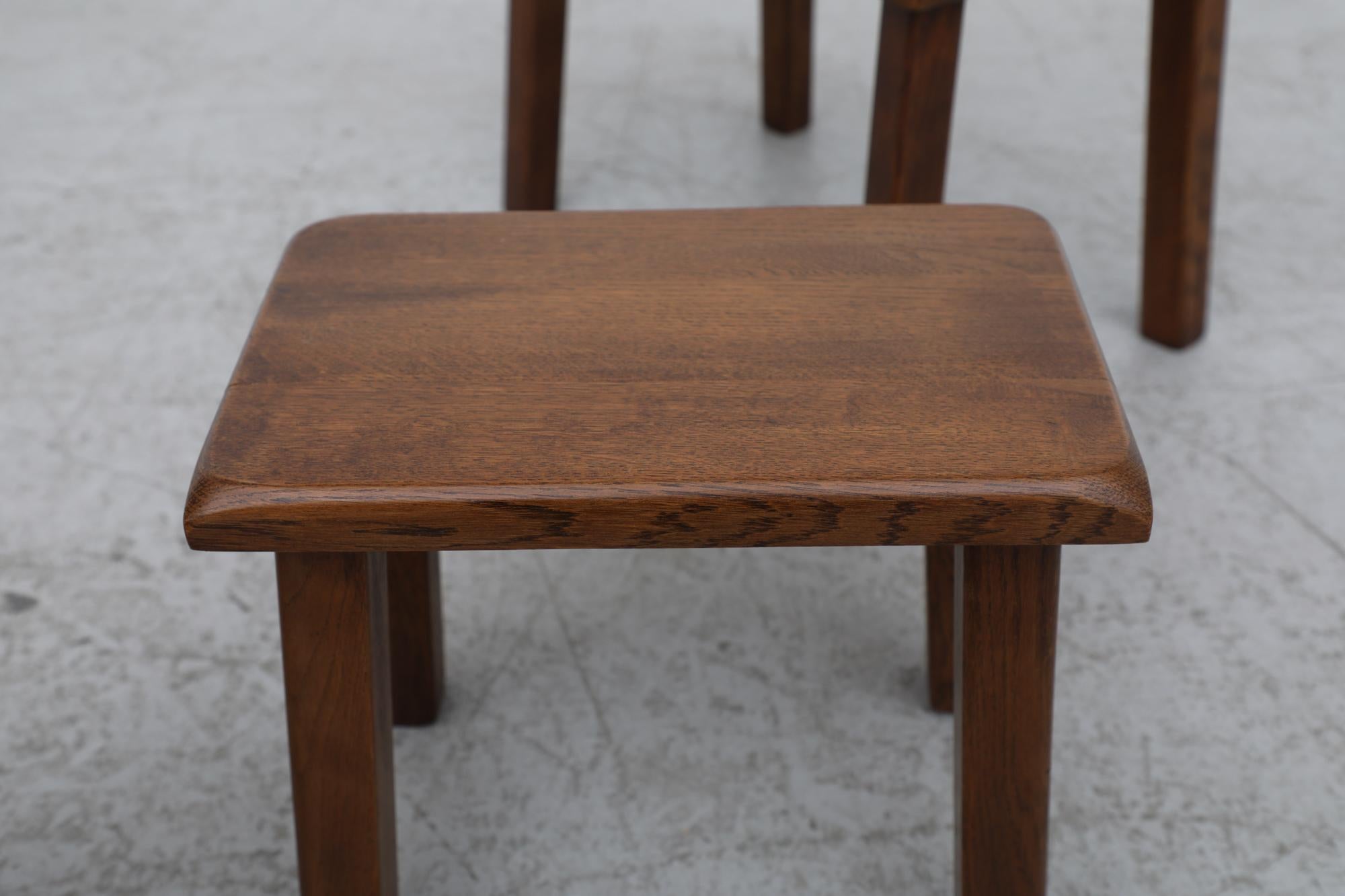 Brutalist Pierre Chapo Style Dark Oak Nesting Tables with Clipped Corners 7