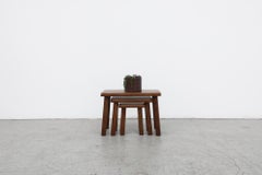 Brutalist Pierre Chapo Style Dark Oak Nesting Tables with Clipped Corners