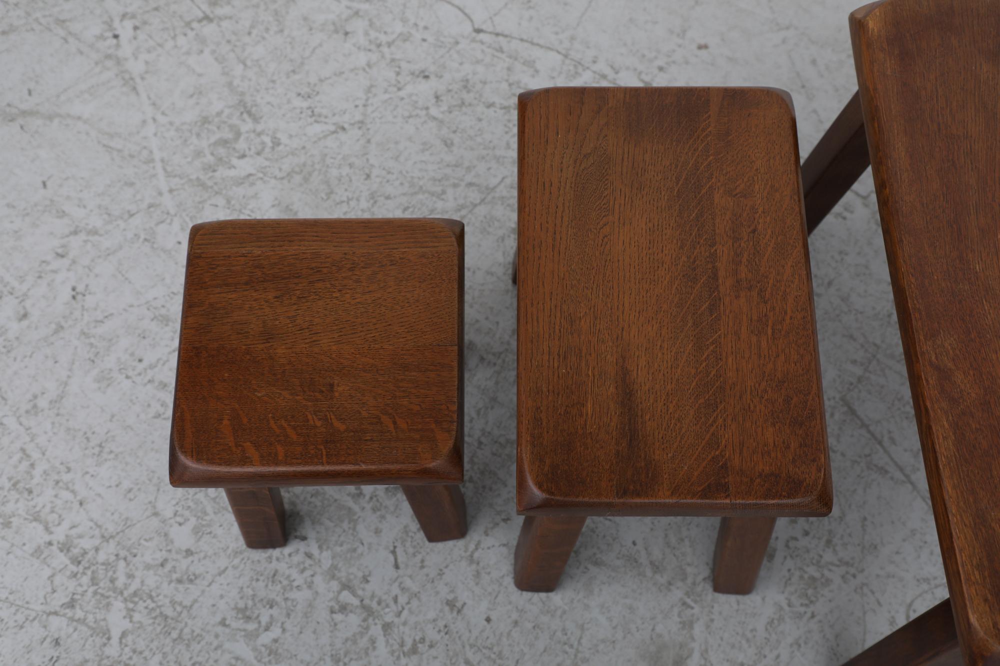 Brutalist Pierre Chapo Style Dark Oak Nesting Tables with Clipped Corners 2