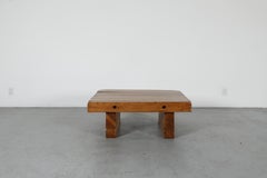 Brutalist Solid Wood Railroad Table, Pierre Chapo Style, 1960s