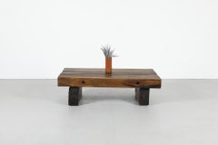Brutalist Pierre Chapo Style Railroad Tie Oak Coffee Table