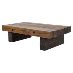 Brutalist Pierre Chapo Style Railroad Tie Oak Coffee Table