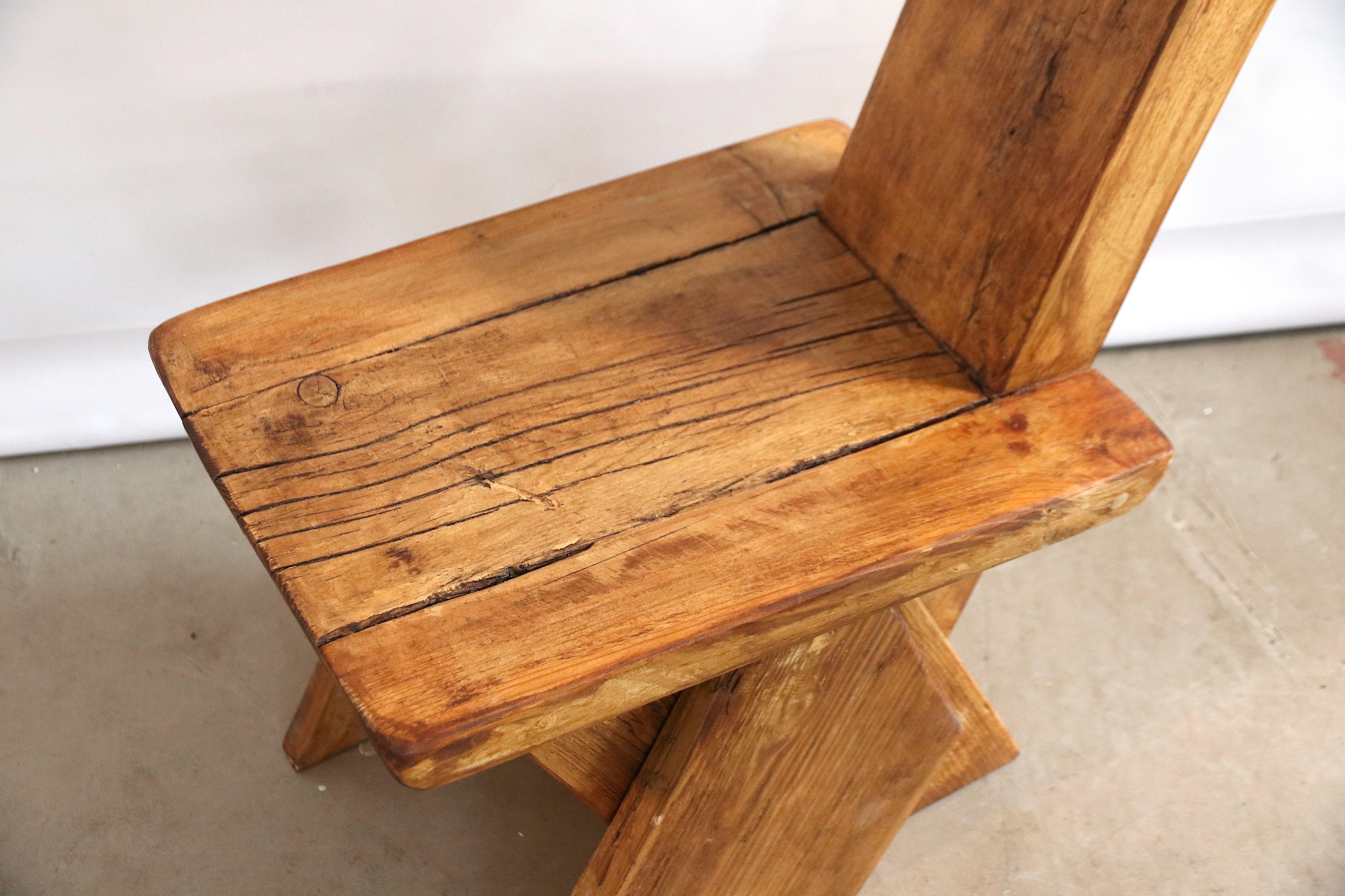 Brutalist Pierre Jeanneret Style Decorative Stool or Low Chair in French Oak 5