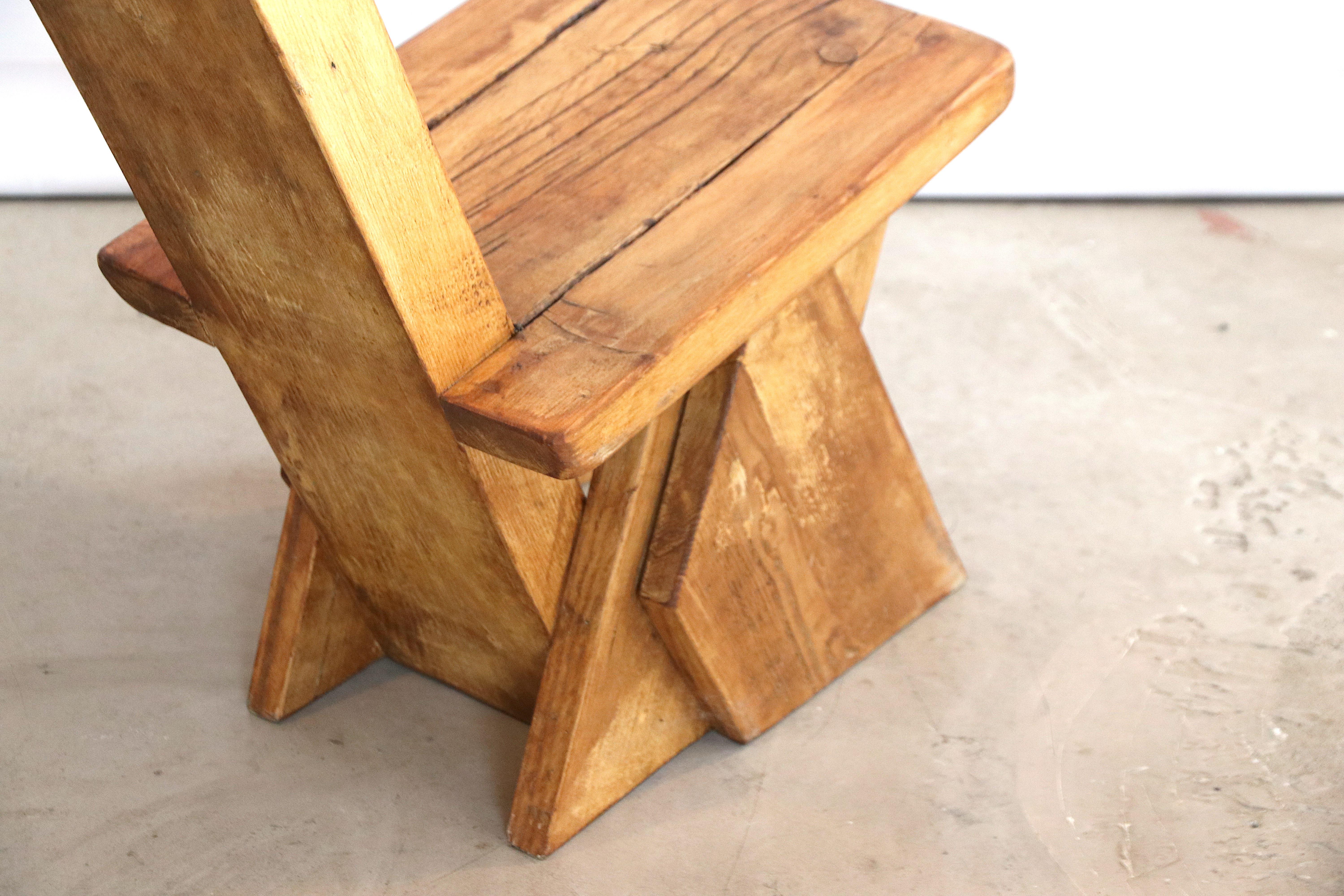 Brutalist Pierre Jeanneret Style Decorative Stool or Low Chair in French Oak 6