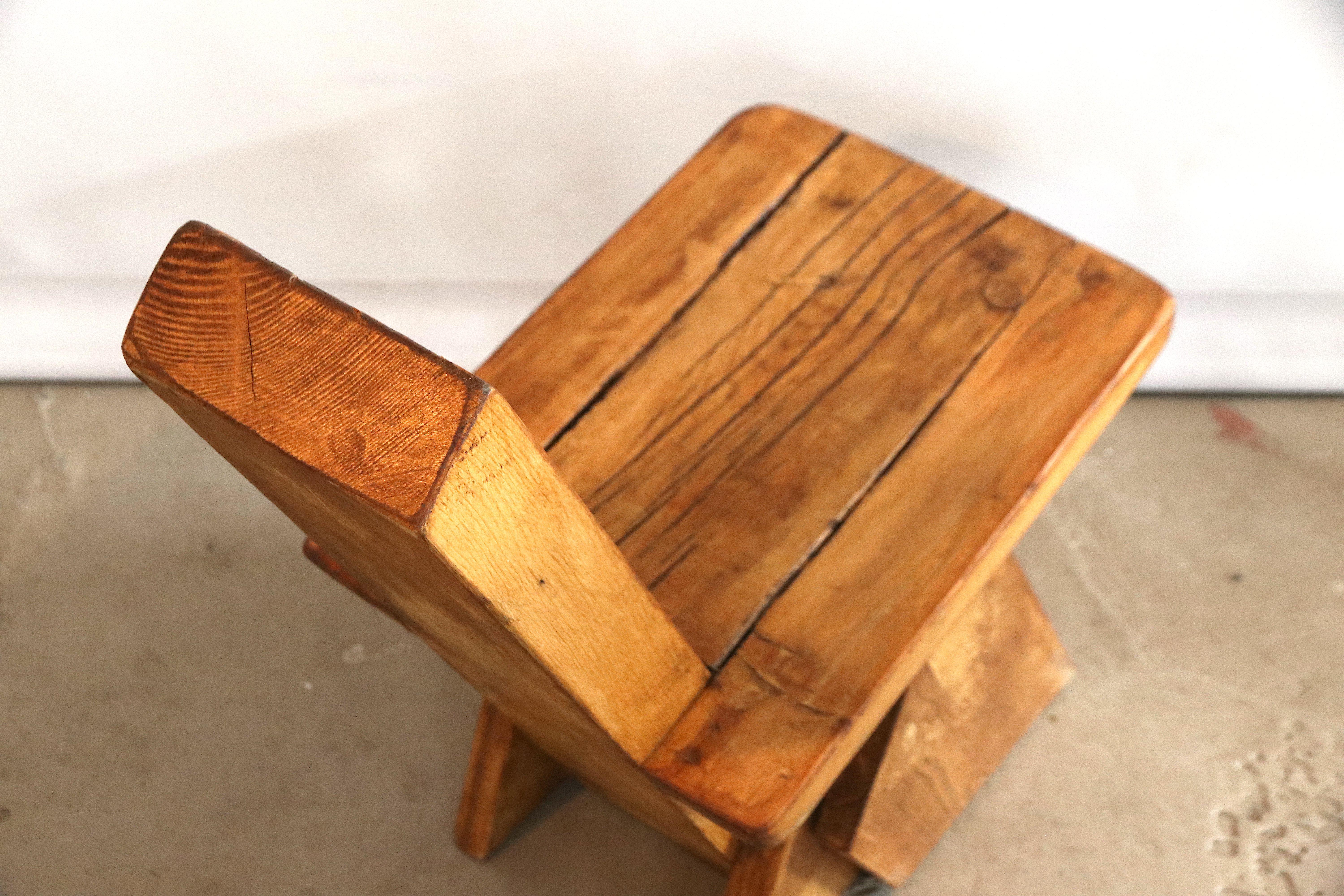 Brutalist Pierre Jeanneret Style Decorative Stool or Low Chair in French Oak 7