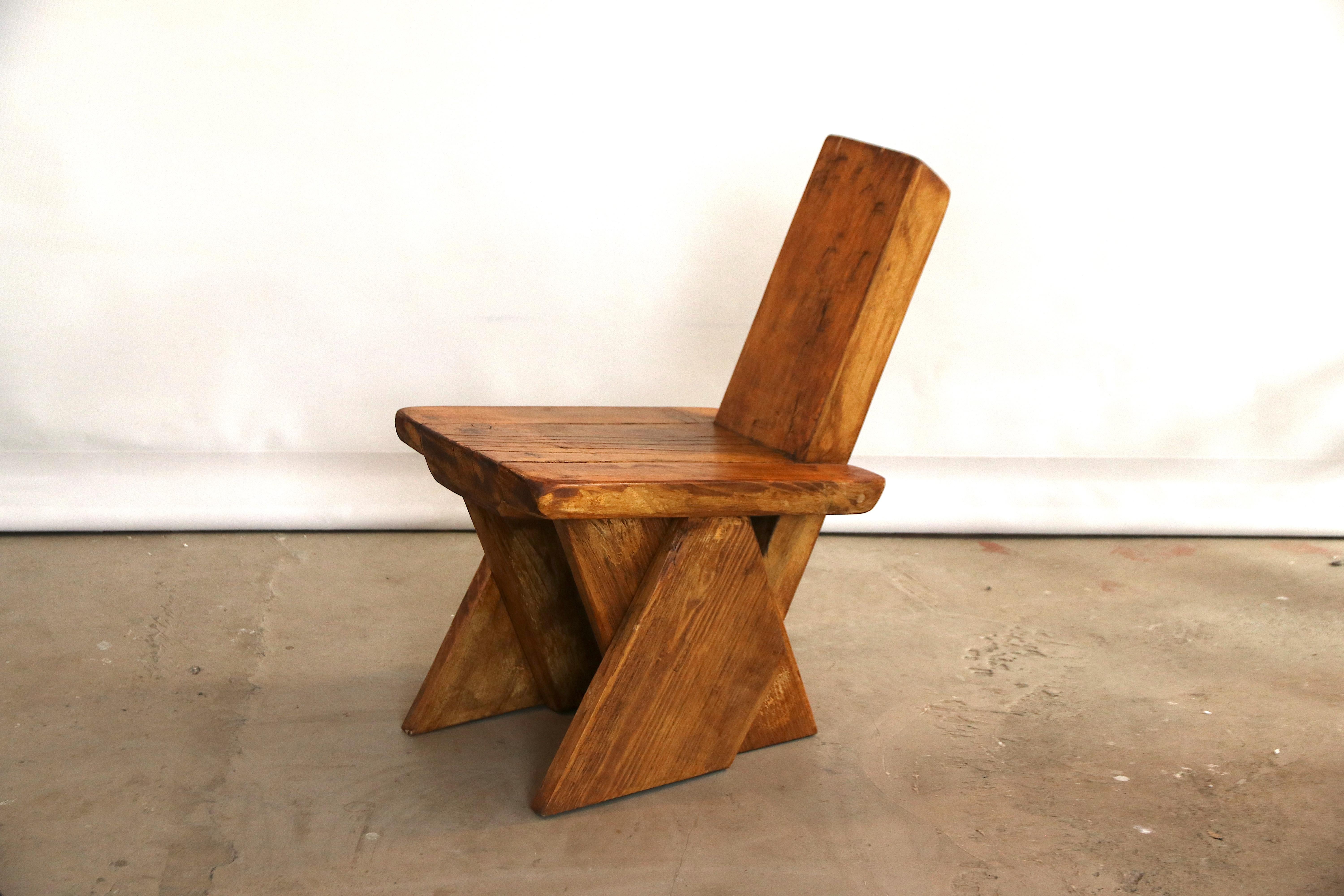 Beautifully shaped little chair or decorative stool or ottoman made of French oakwood. Wonderfully crafted with a beautiful patina in a Brutalist style, without the use of any nails. Highly decorative and a true eye catcher in any interior. Can be