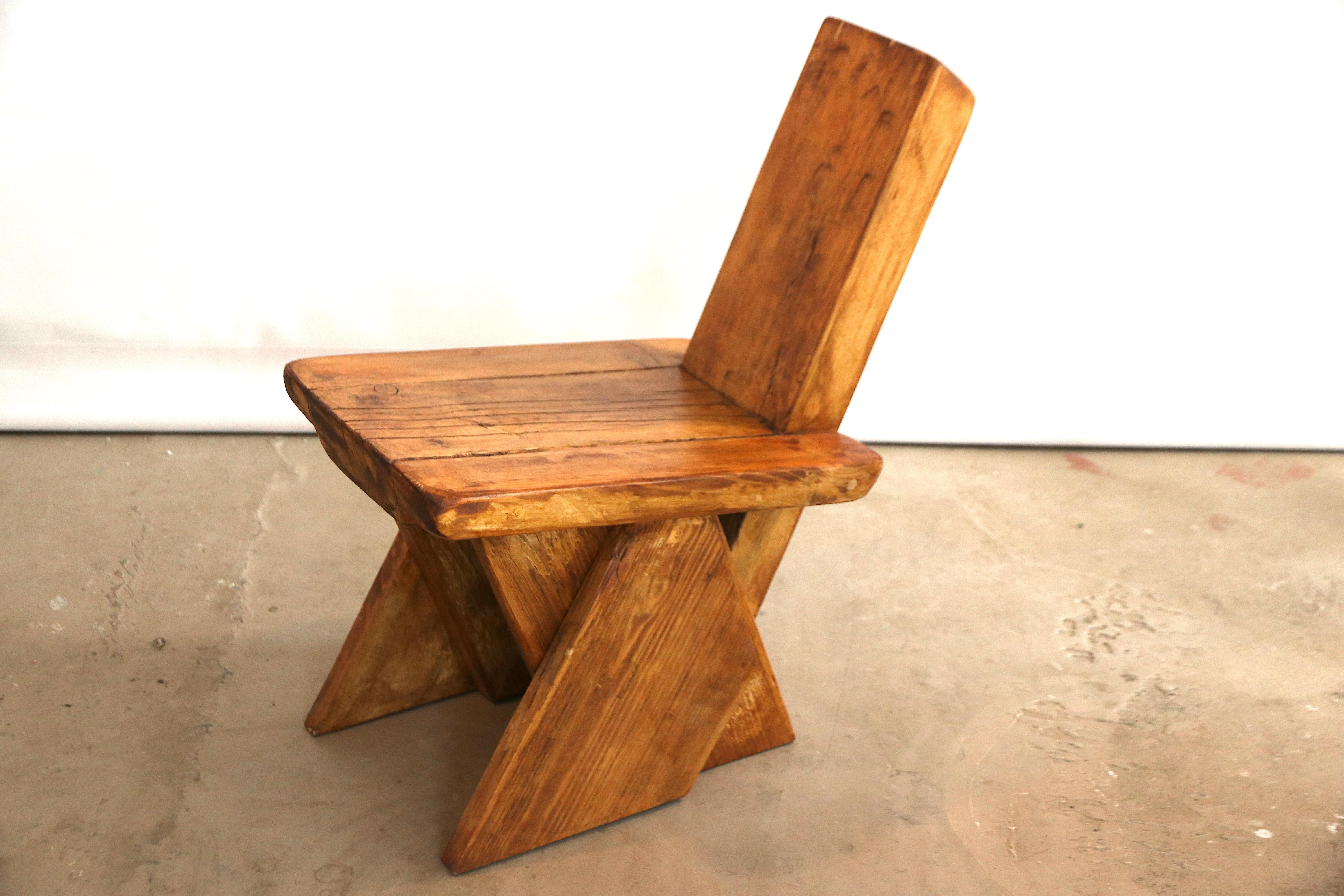 Mid-Century Modern Brutalist Pierre Jeanneret Style Decorative Stool or Low Chair in French Oak