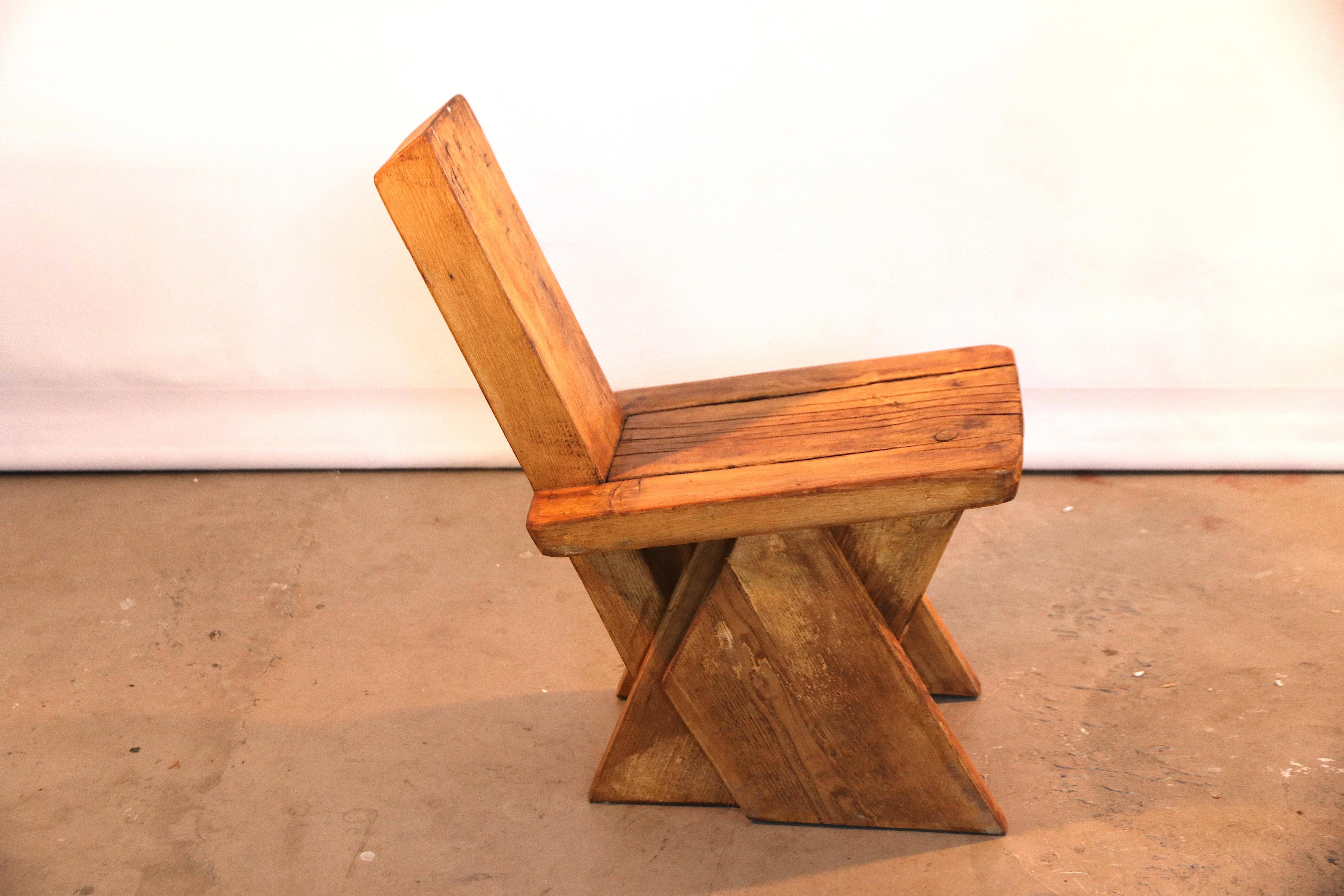 Brutalist Pierre Jeanneret Style Decorative Stool or Low Chair in French Oak In Excellent Condition In Amsterdam, NL