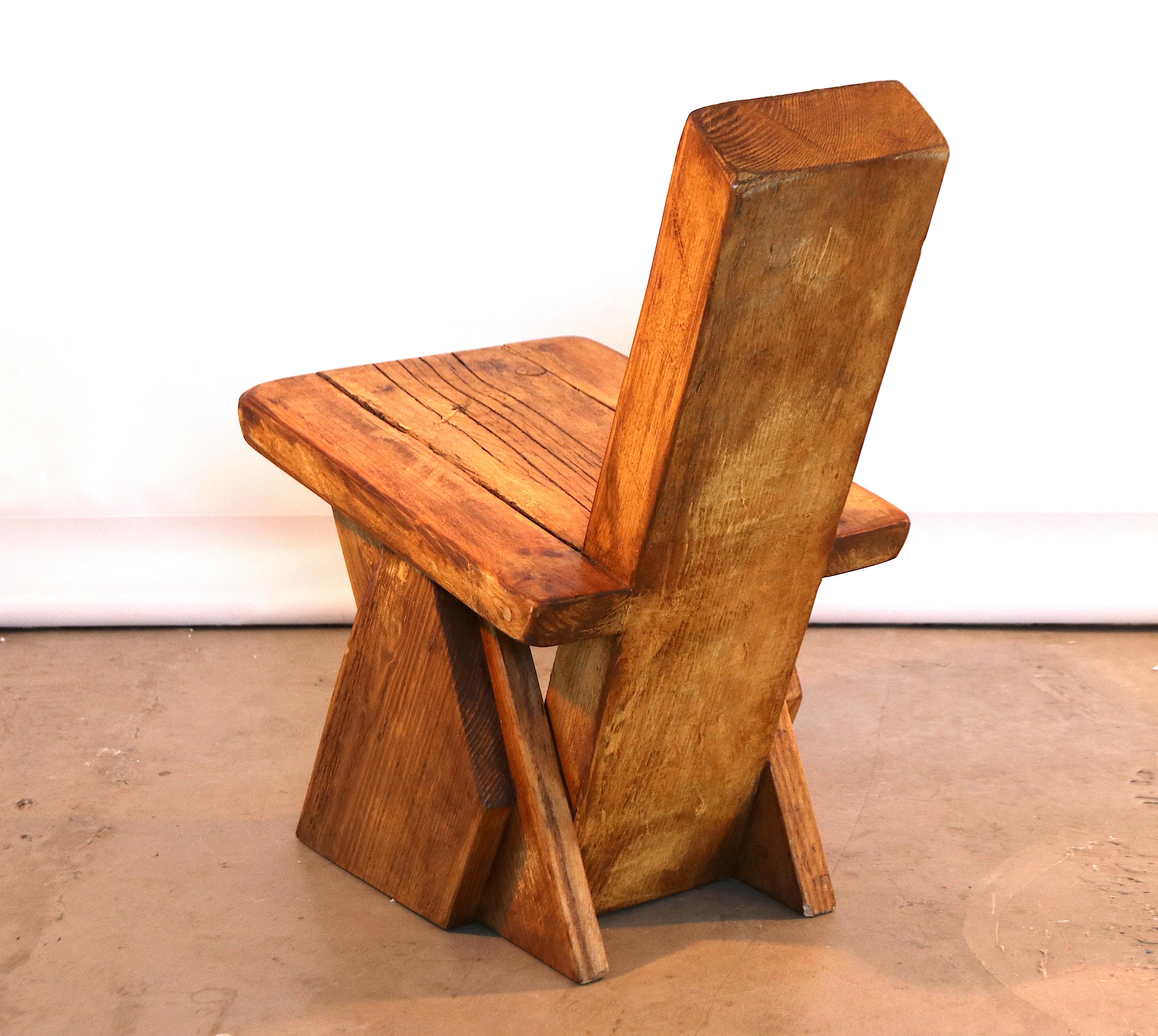 Mid-20th Century Brutalist Pierre Jeanneret Style Decorative Stool or Low Chair in French Oak