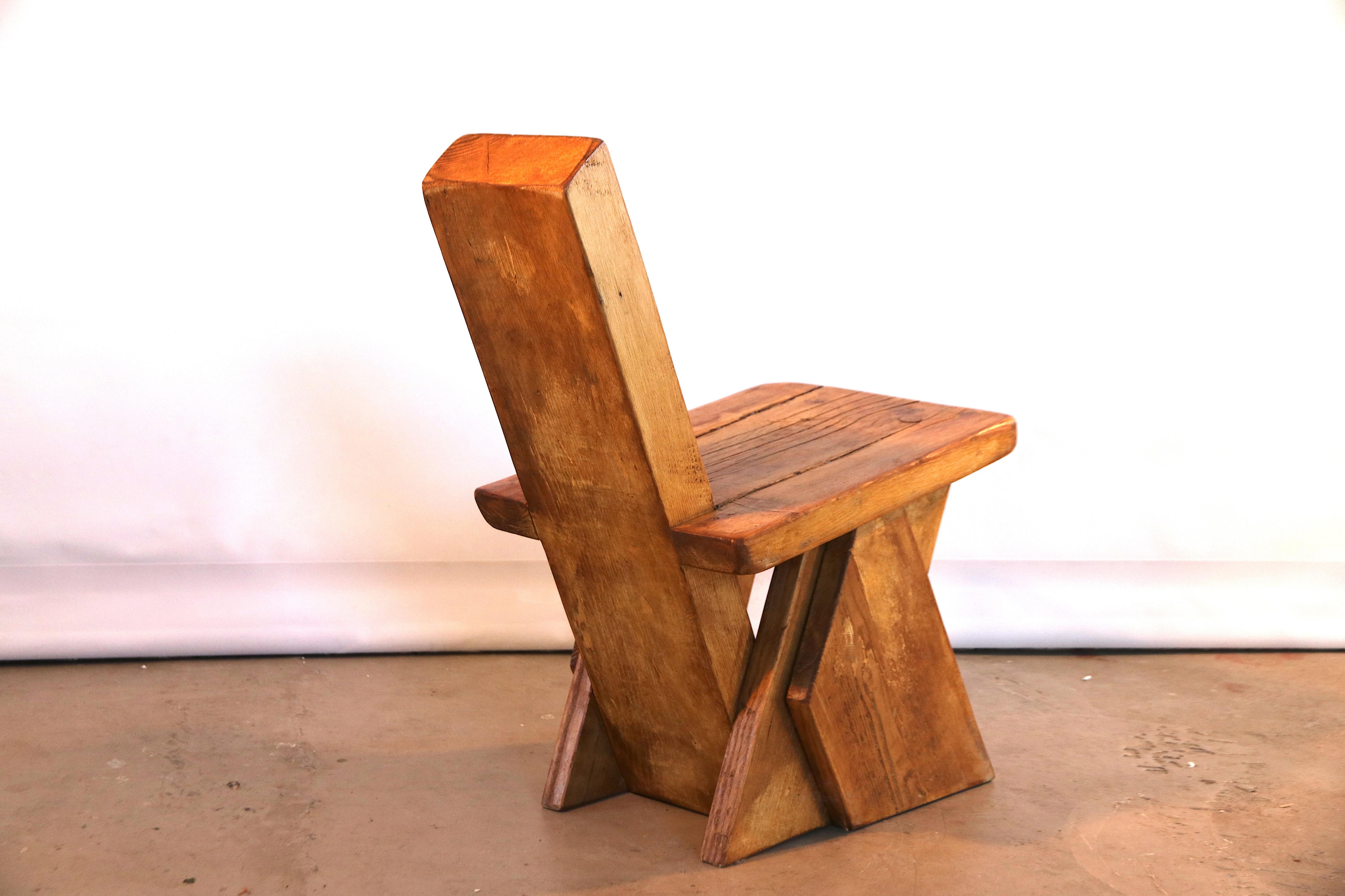 Brutalist Pierre Jeanneret Style Decorative Stool or Low Chair in French Oak 1